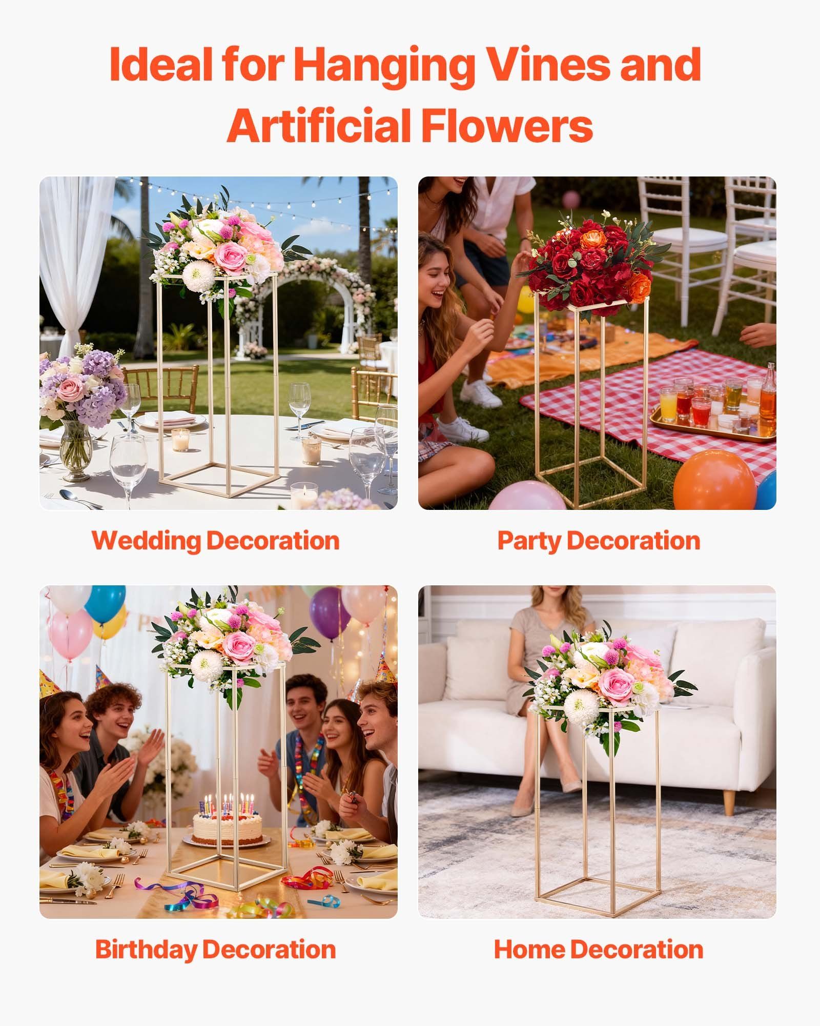 Wedding Flower Stand, 10PCS 60cm Column Flower Stand, Floral Stands with Hidden Screw, Rectangular Cubic V952-HLHJLFT10J60KTTF1001V0