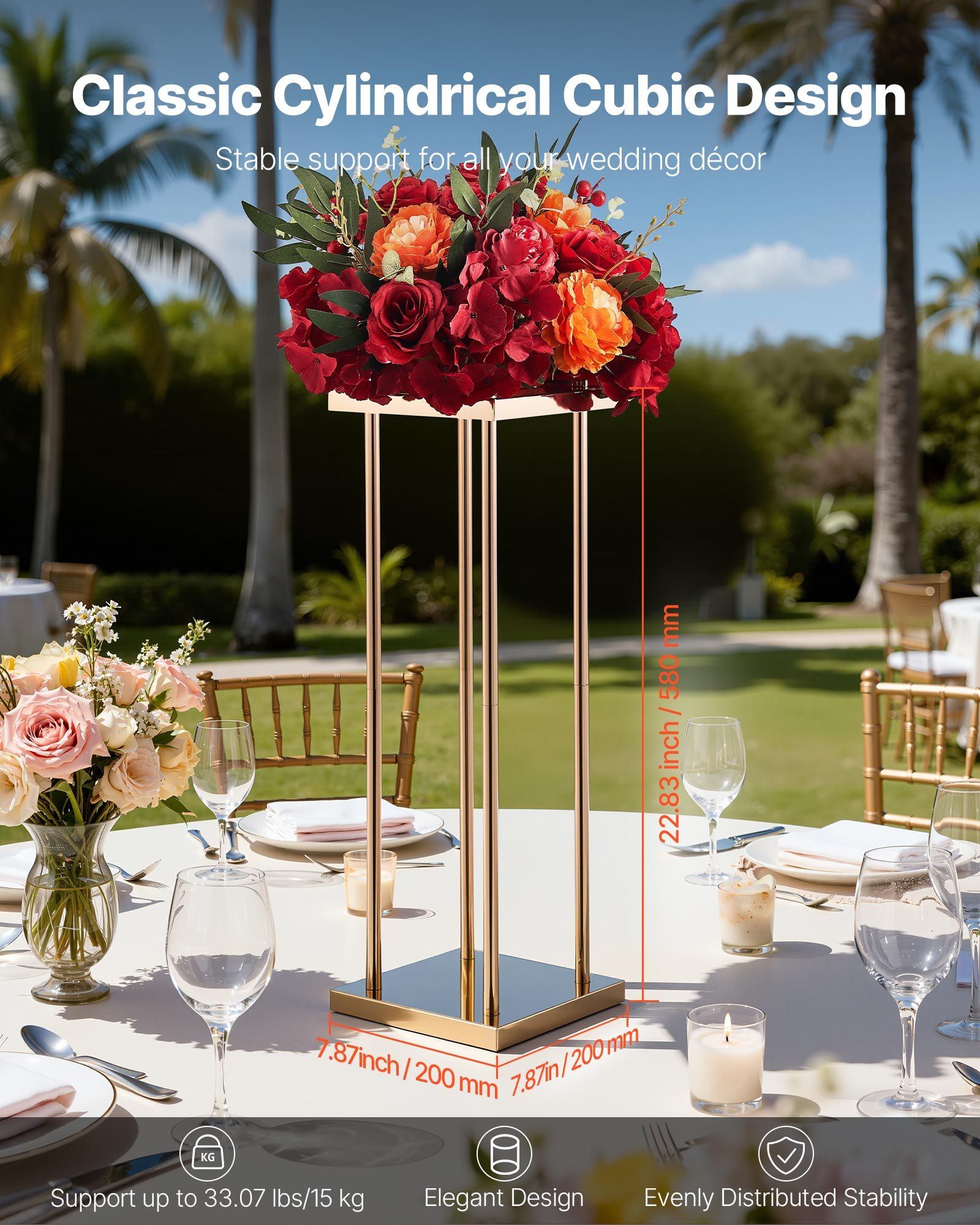 Wedding Flower Stand, 10PCS 60cm Column Flower Stand, Floral Stands with Metal Laminate, Cylindrical Cubic V952-HLHJLFT10J60MT7YR001V0