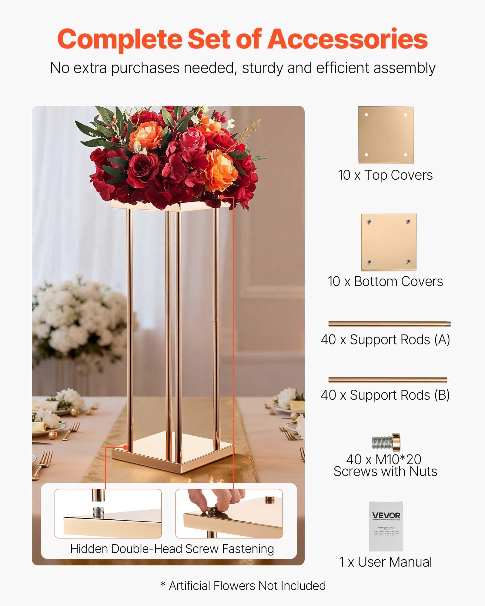 Wedding Flower Stand, 10PCS 60cm Column Flower Stand, Floral Stands with Metal Laminate, Cylindrical Cubic V952-HLHJLFT10J60MT7YR001V0