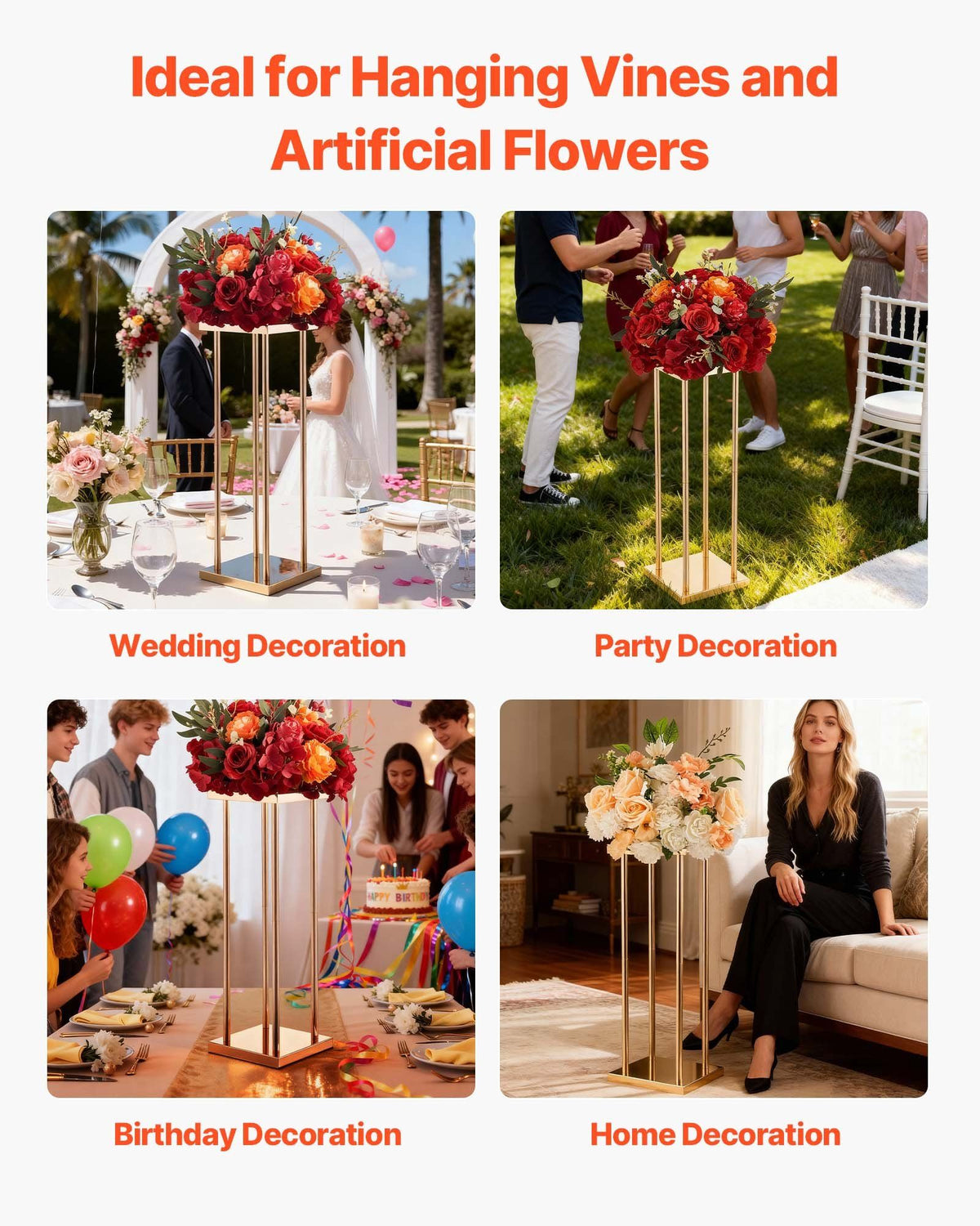 Wedding Flower Stand, 10PCS 60cm Column Flower Stand, Floral Stands with Metal Laminate, Cylindrical Cubic V952-HLHJLFT10J60MT7YR001V0