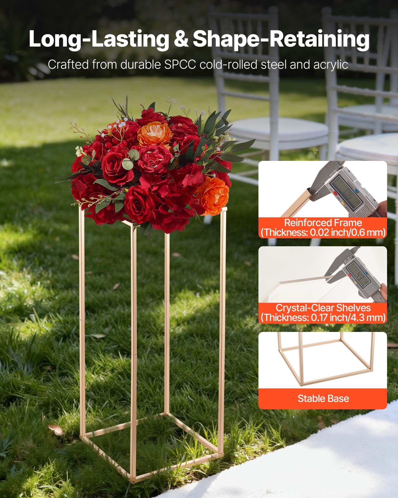 Wedding Flower Stand, 10PCS 60cm Column Flower Stand, Floral Stands with Acrylic Laminate, Gold Rectangular V952-HLHJLFT10J60VMTKM001V0