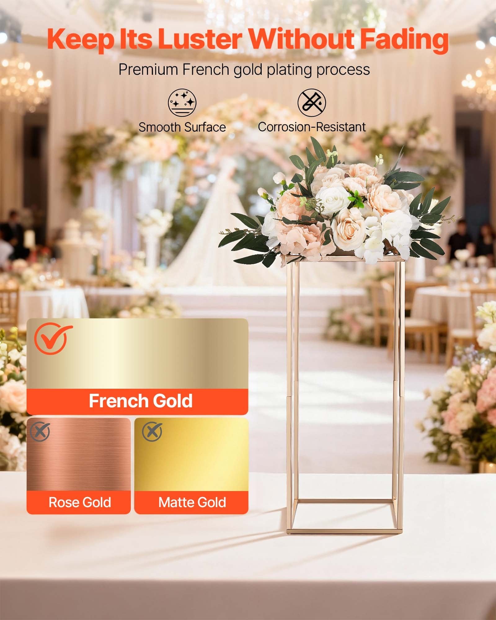 Wedding Flower Stand, 10PCS 60cm Column Flower Stand, Floral Stands with Acrylic Laminate, Gold Rectangular V952-HLHJLFT10J60VMTKM001V0