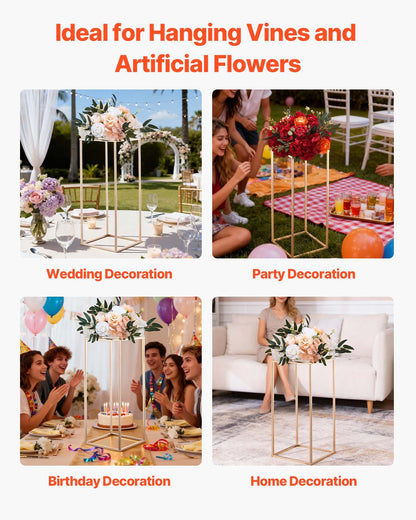Wedding Flower Stand, 10PCS 60cm Column Flower Stand, Floral Stands with Acrylic Laminate, Gold Rectangular V952-HLHJLFT10J60VMTKM001V0
