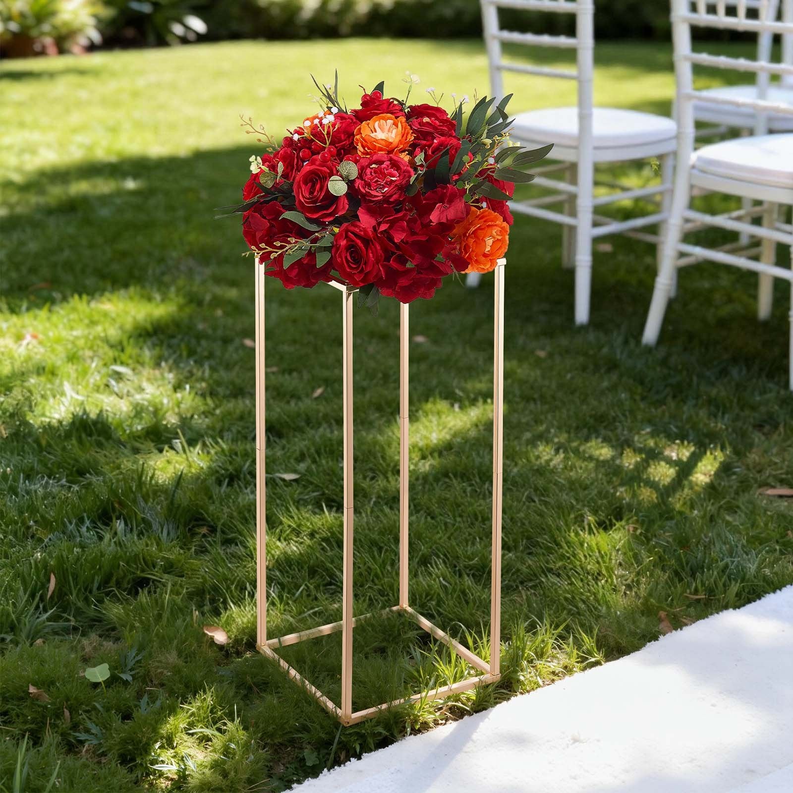 Wedding Flower Stand, 10PCS 60cm Column Flower Stand, Floral Stands with Acrylic Laminate, Gold Rectangular V952-HLHJLFT10J60VMTKM001V0