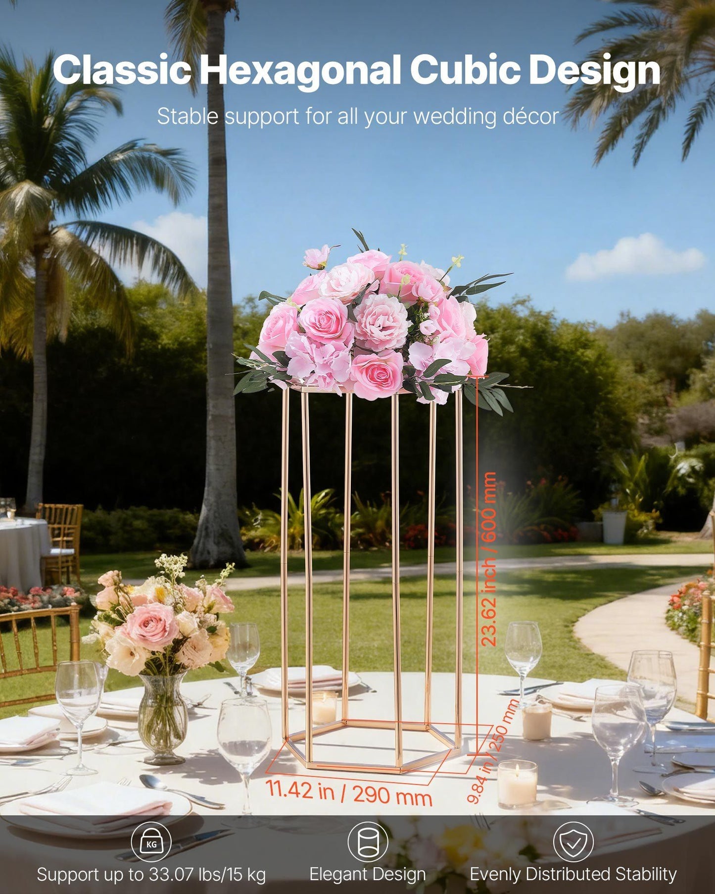 Wedding Flower Stand, 10PCS 60cm Column Flower Stand, Floral Stands with Acrylic Laminate, Hexagonal Cubic V952-HLHJLFT10J60YUXKY001V0