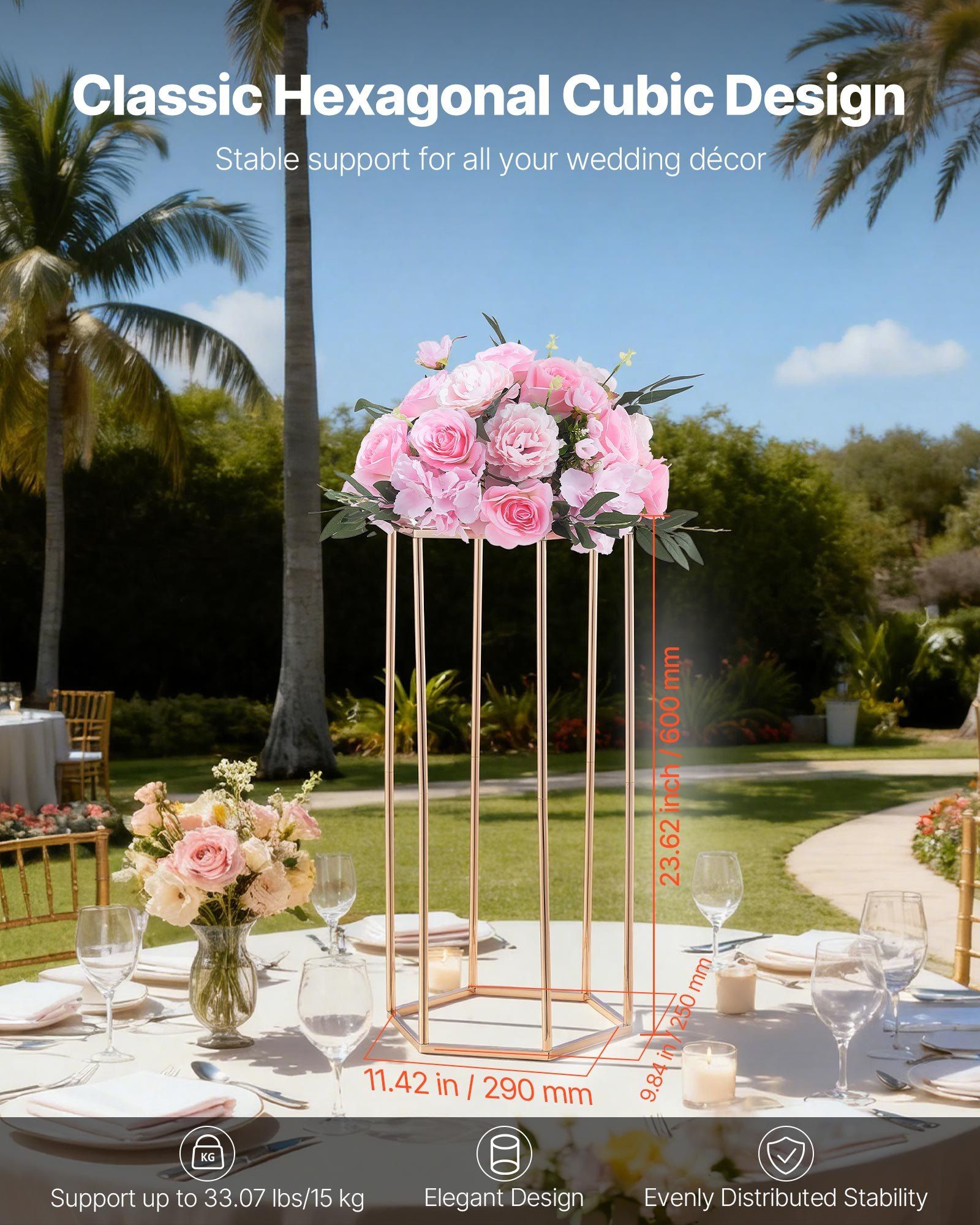 Wedding Flower Stand, 10PCS 60cm Column Flower Stand, Floral Stands with Acrylic Laminate, Hexagonal Cubic V952-HLHJLFT10J60YUXKY001V0