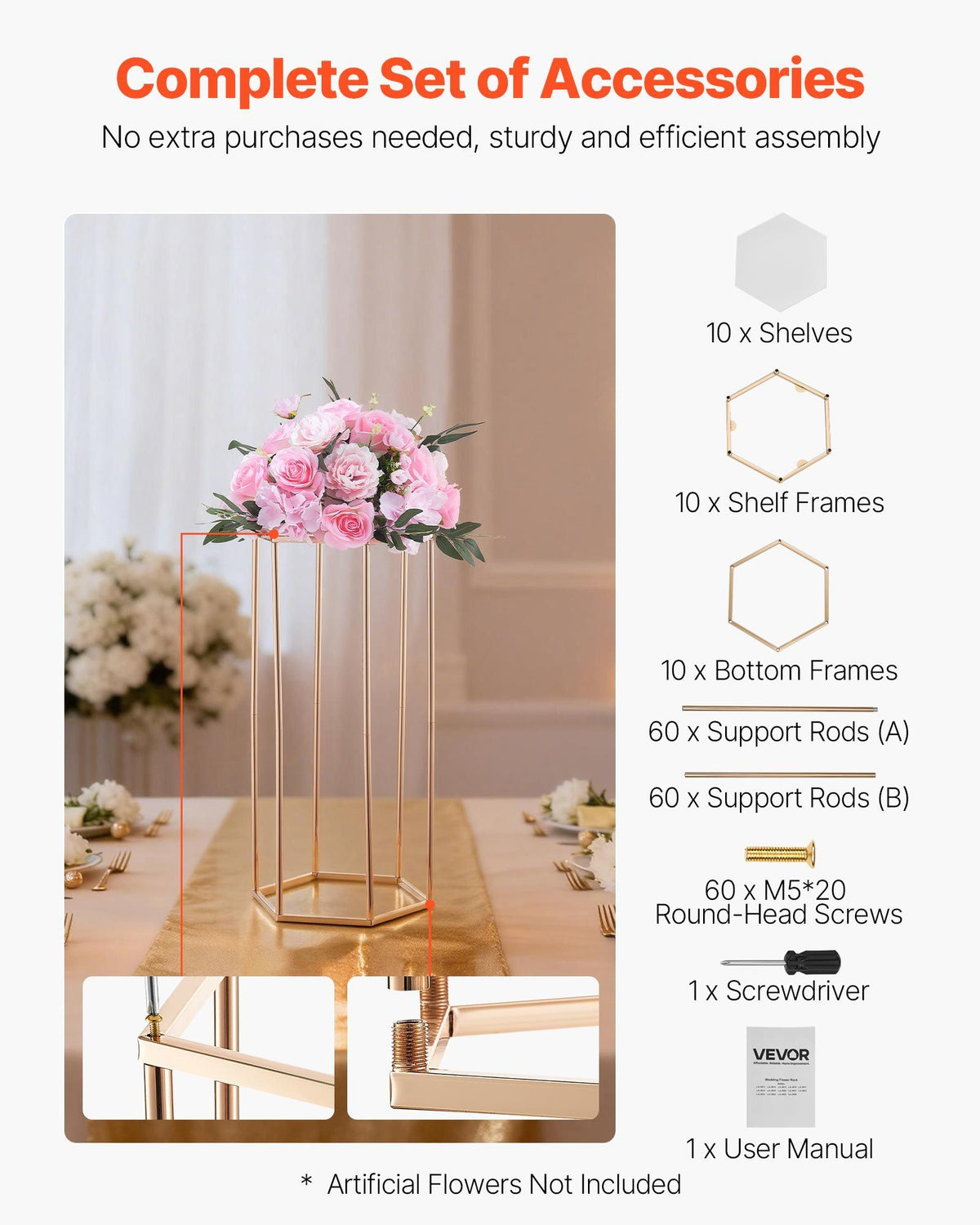 Wedding Flower Stand, 10PCS 60cm Column Flower Stand, Floral Stands with Acrylic Laminate, Hexagonal Cubic V952-HLHJLFT10J60YUXKY001V0