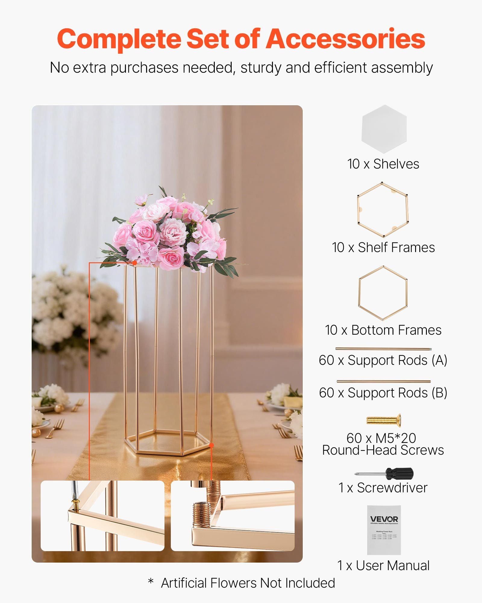 Wedding Flower Stand, 10PCS 60cm Column Flower Stand, Floral Stands with Acrylic Laminate, Hexagonal Cubic V952-HLHJLFT10J60YUXKY001V0