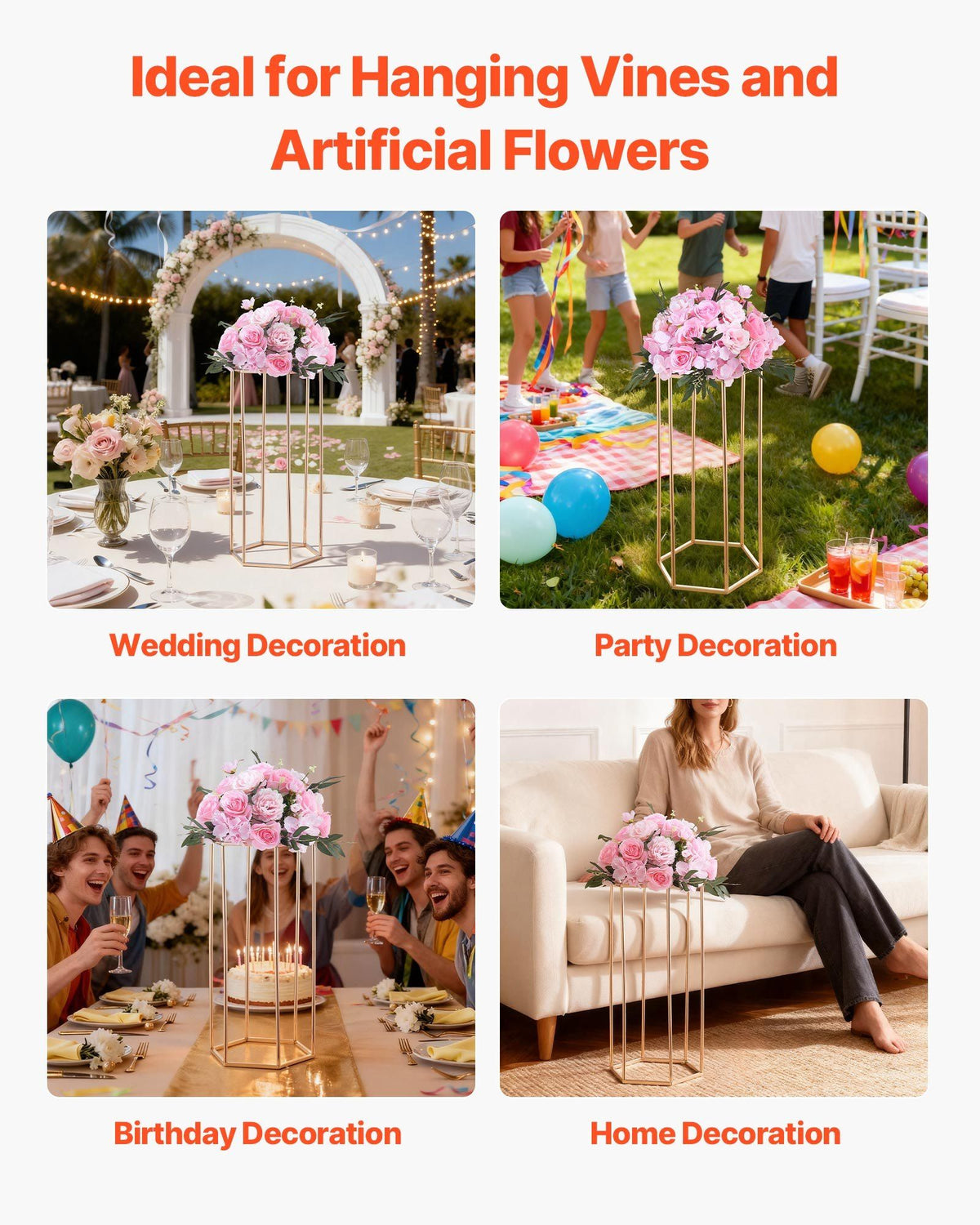 Wedding Flower Stand, 10PCS 60cm Column Flower Stand, Floral Stands with Acrylic Laminate, Hexagonal Cubic V952-HLHJLFT10J60YUXKY001V0