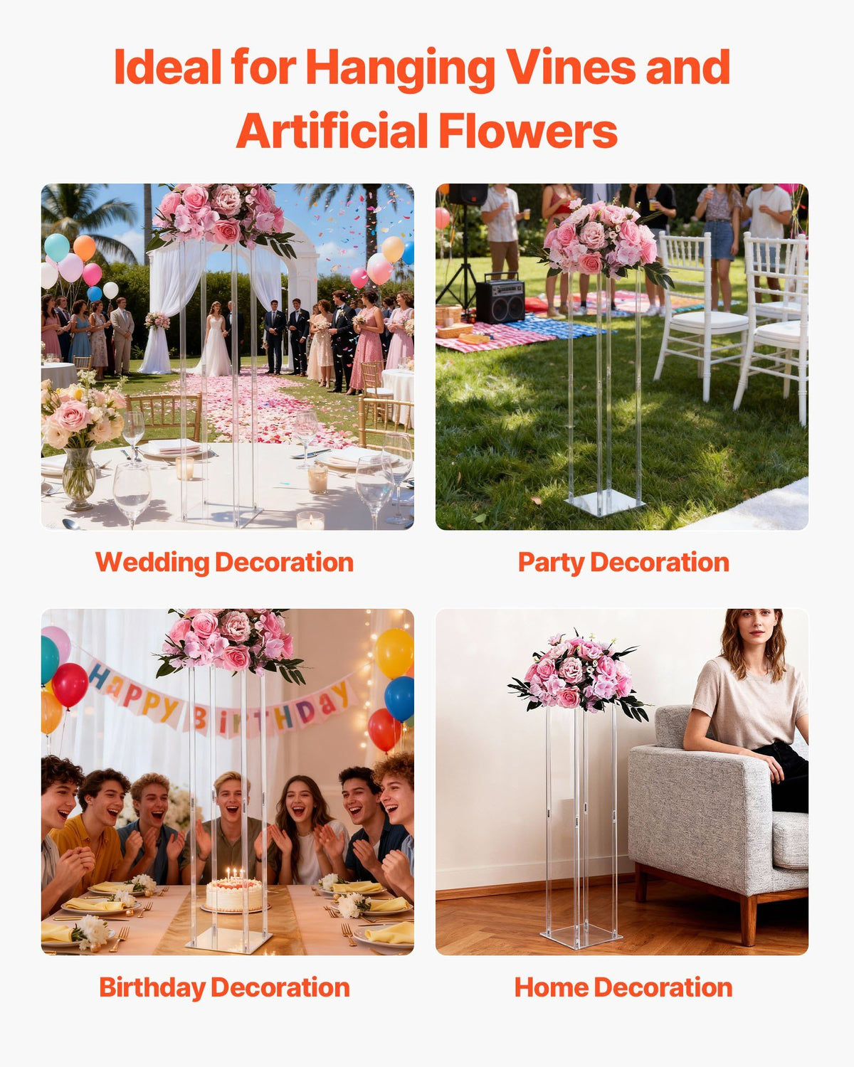 Wedding Flower Stand, 10PCS 80cm Column Flower Stand, Floral Stands with Acrylic Laminate, Cylindrical Cubic V952-HLHJLFT10J806TMWQ001V0