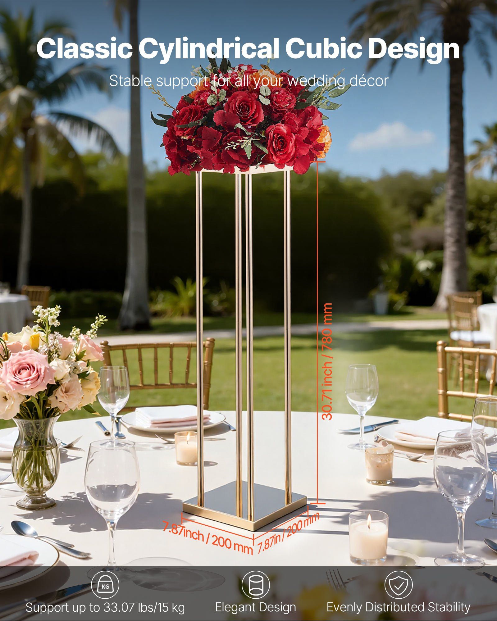Wedding Flower Stand, 10PCS 80cm Column Flower Stand, Floral Stands with Metal Laminate, Cylindrical Cubic V952-HLHJLFT10J80A3YYA001V0