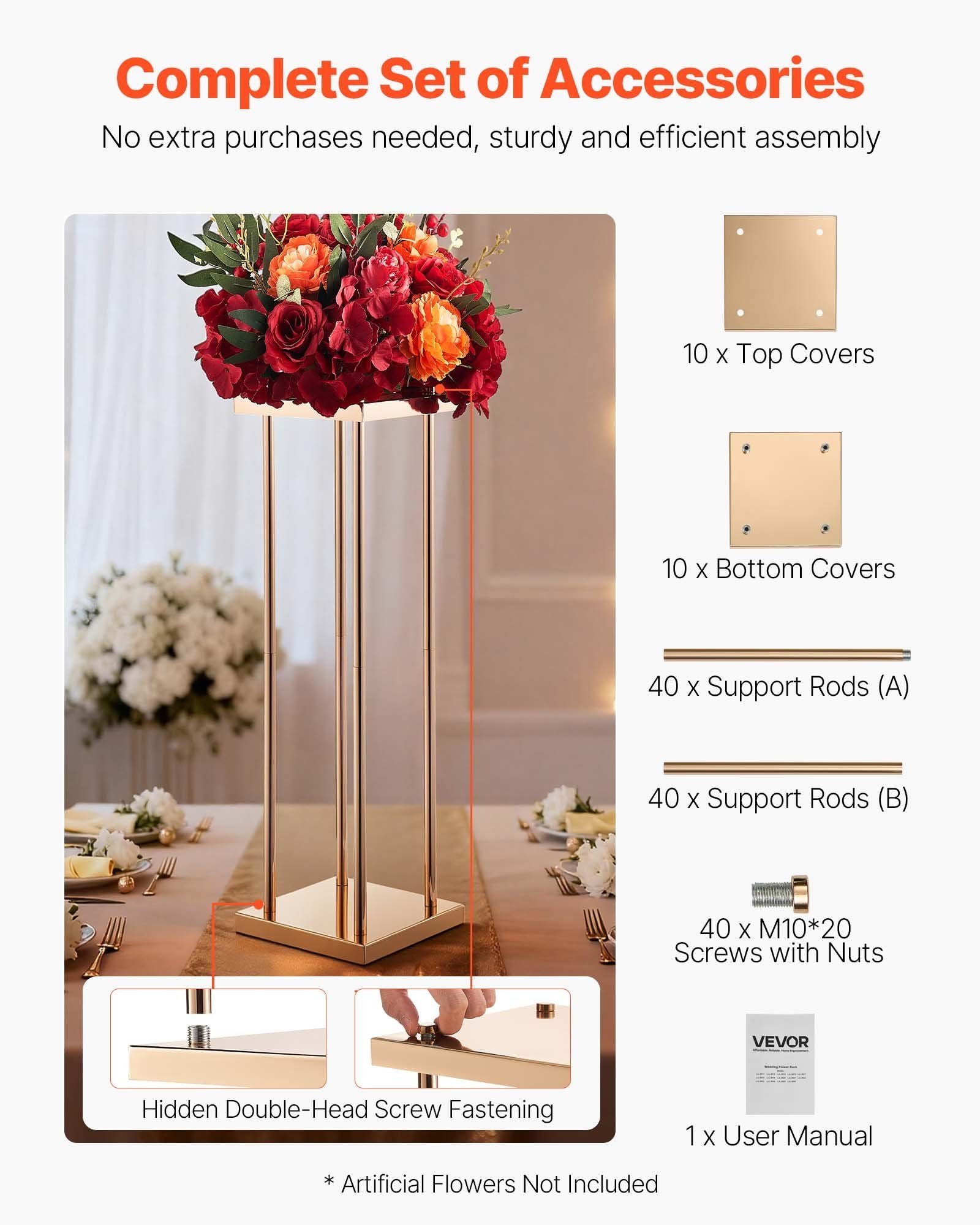 Wedding Flower Stand, 10PCS 80cm Column Flower Stand, Floral Stands with Metal Laminate, Cylindrical Cubic V952-HLHJLFT10J80A3YYA001V0