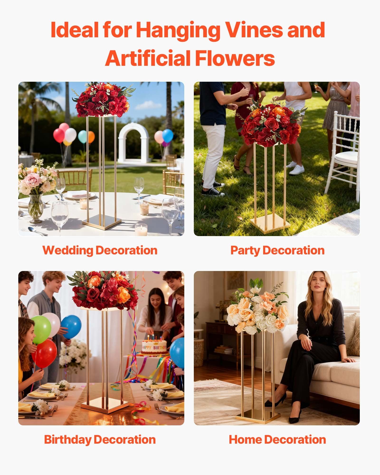 Wedding Flower Stand, 10PCS 80cm Column Flower Stand, Floral Stands with Metal Laminate, Cylindrical Cubic V952-HLHJLFT10J80A3YYA001V0
