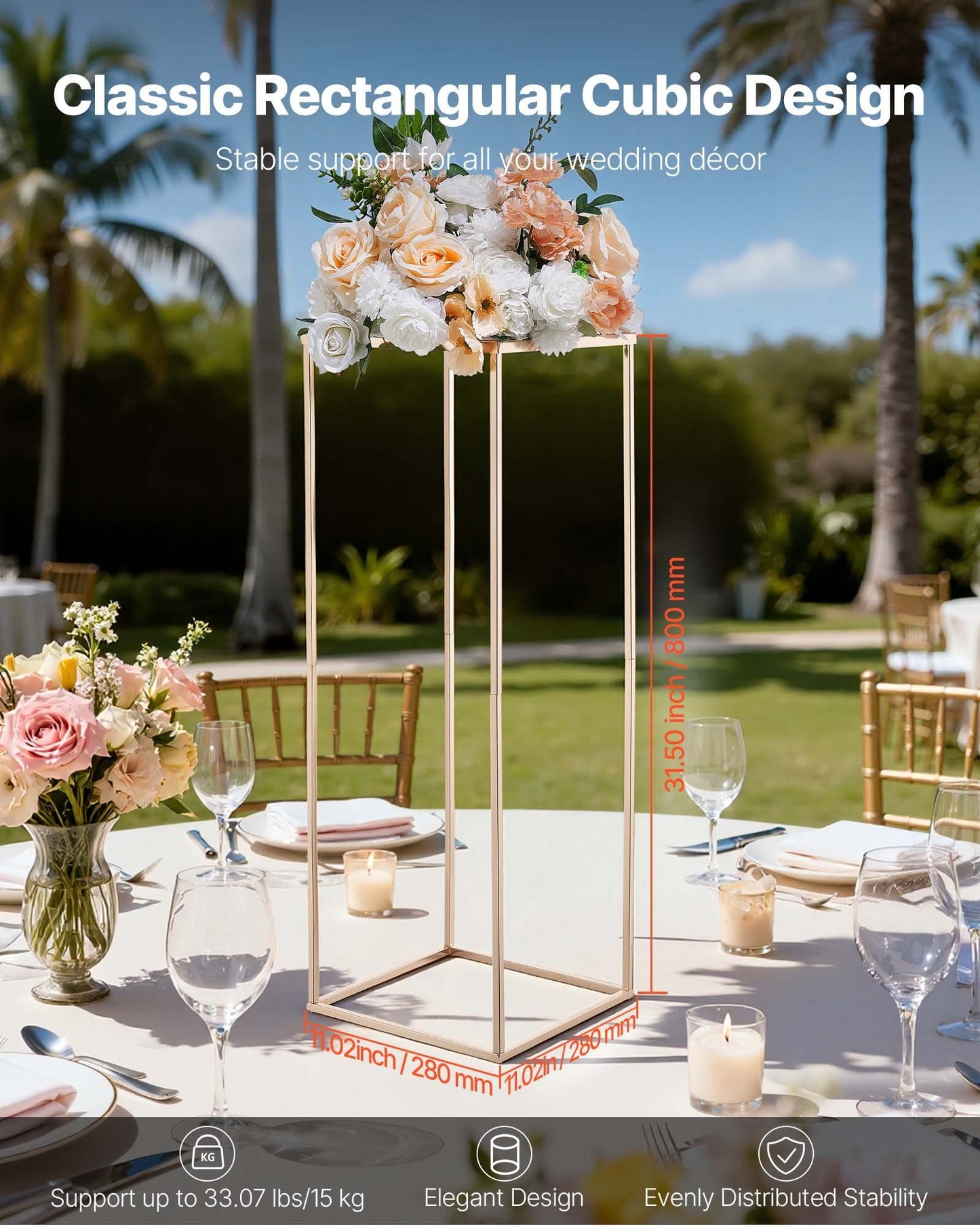 Wedding Flower Stand, 10PCS 80cm Column Flower Stand, Floral Stands with Metal Laminate, Gold Rectangular V952-HLHJLFT10J80SU4X0001V0