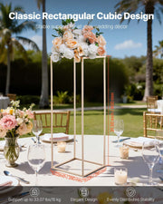 Wedding Flower Stand, 10PCS 80cm Column Flower Stand, Floral Stands with Metal Laminate, Gold Rectangular V952-HLHJLFT10J80SU4X0001V0