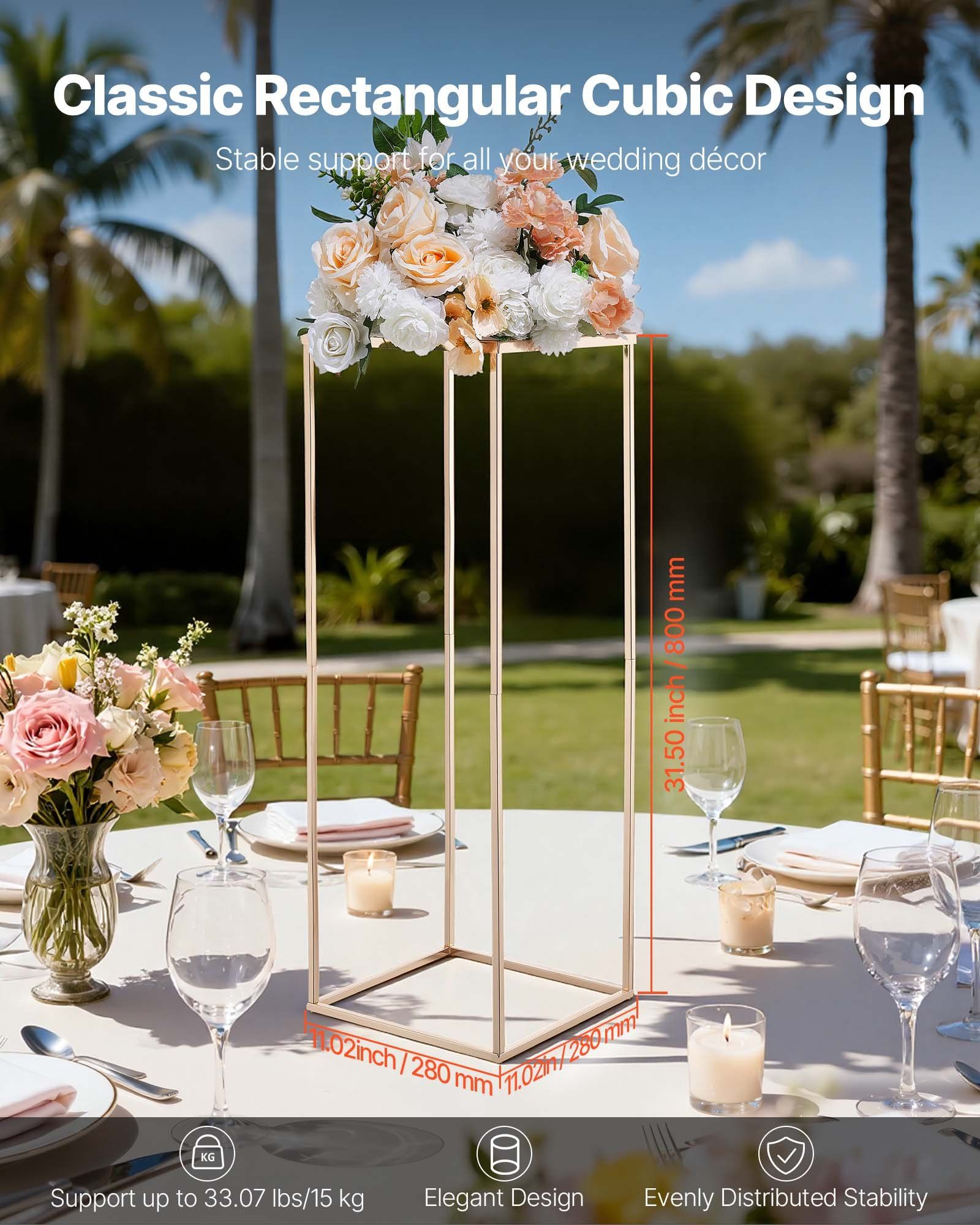 Wedding Flower Stand, 10PCS 80cm Column Flower Stand, Floral Stands with Metal Laminate, Gold Rectangular V952-HLHJLFT10J80SU4X0001V0