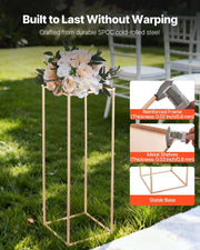 Wedding Flower Stand, 10PCS 80cm Column Flower Stand, Floral Stands with Metal Laminate, Gold Rectangular V952-HLHJLFT10J80SU4X0001V0