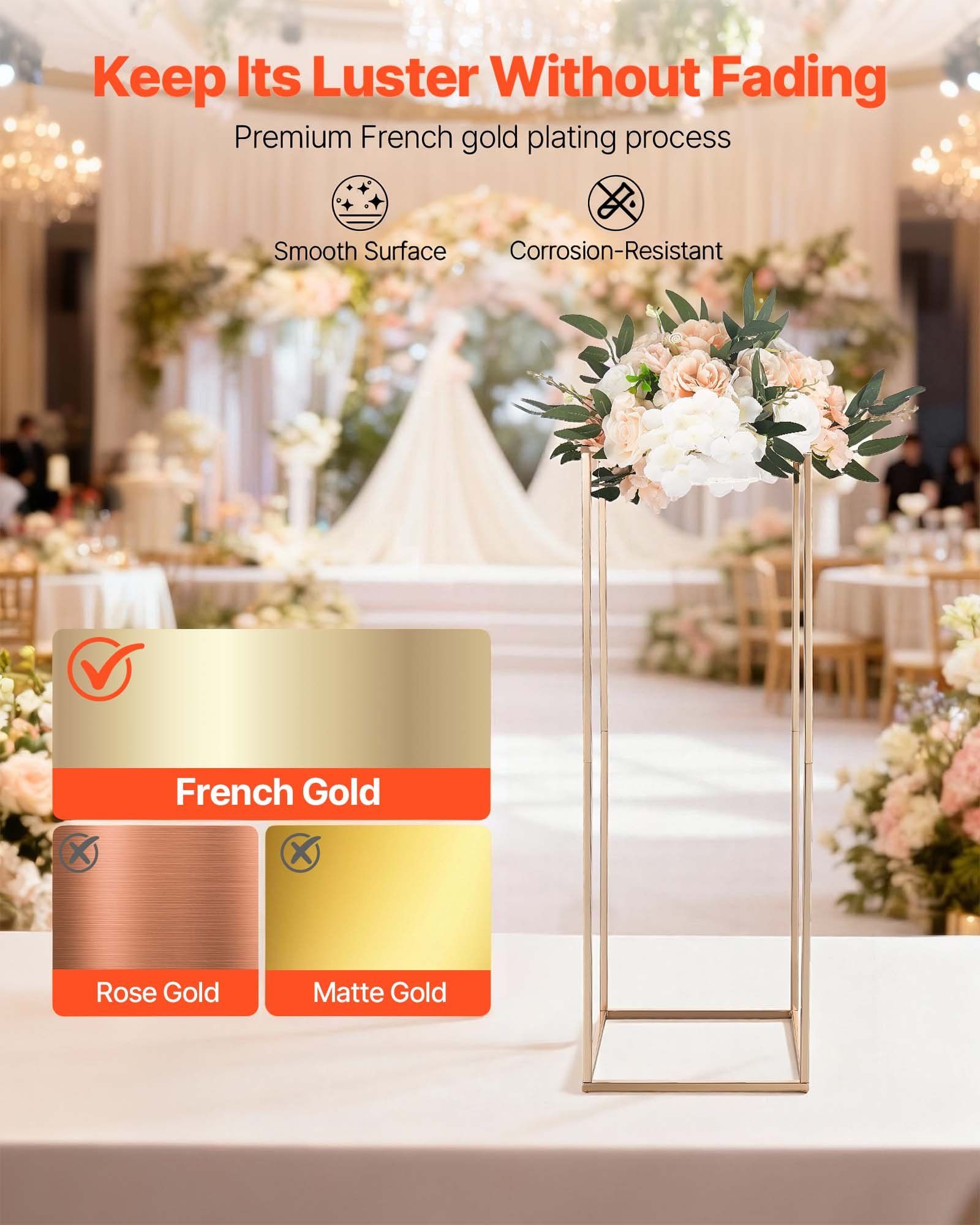 Wedding Flower Stand, 10PCS 80cm Column Flower Stand, Floral Stands with Metal Laminate, Gold Rectangular V952-HLHJLFT10J80SU4X0001V0