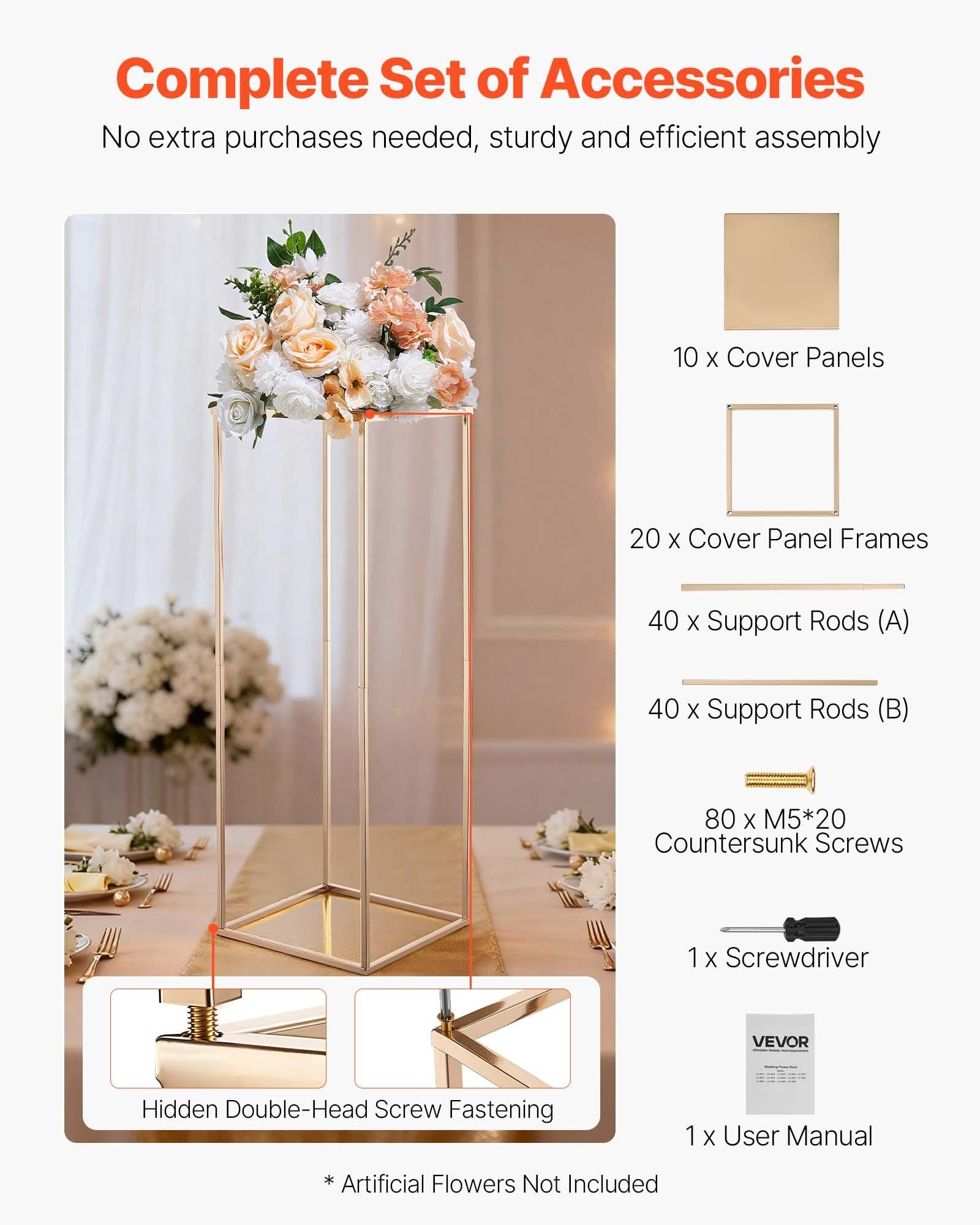 Wedding Flower Stand, 10PCS 80cm Column Flower Stand, Floral Stands with Metal Laminate, Gold Rectangular V952-HLHJLFT10J80SU4X0001V0
