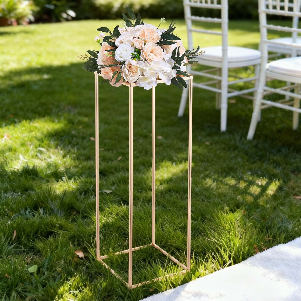 Wedding Flower Stand, 10PCS 80cm Column Flower Stand, Floral Stands with Metal Laminate, Gold Rectangular V952-HLHJLFT10J80SU4X0001V0