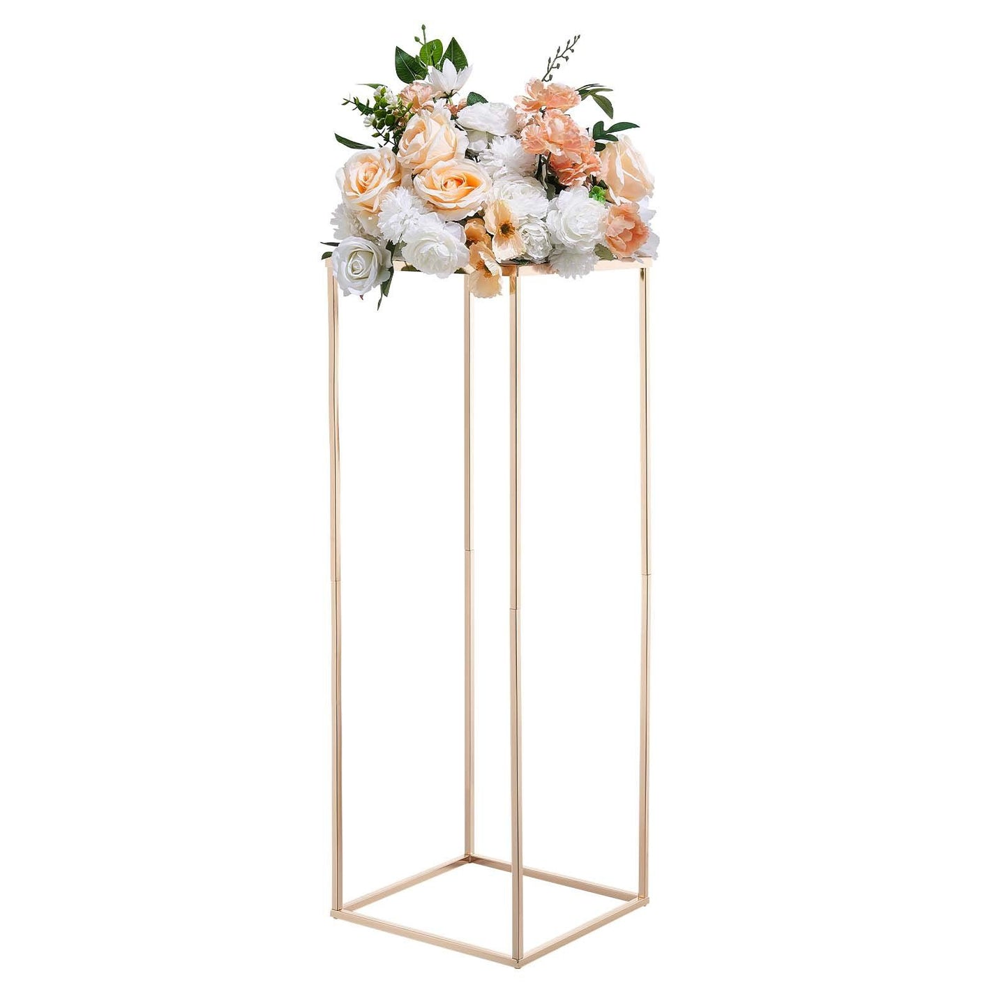 Wedding Flower Stand, 10PCS 80cm Column Flower Stand, Floral Stands with Metal Laminate, Gold Rectangular V952-HLHJLFT10J80SU4X0001V0