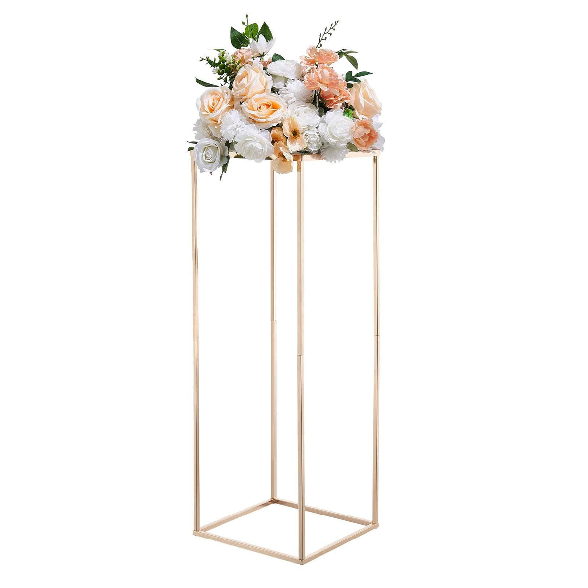 Wedding Flower Stand, 10PCS 80cm Column Flower Stand, Floral Stands with Metal Laminate, Gold Rectangular V952-HLHJLFT10J80SU4X0001V0