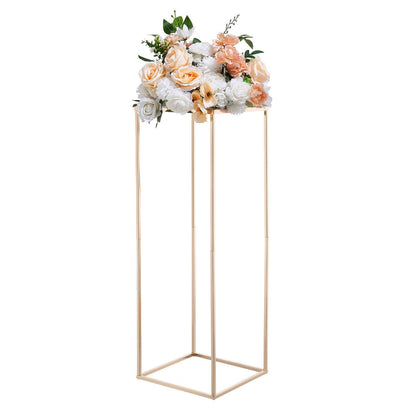 Wedding Flower Stand, 10PCS 80cm Column Flower Stand, Floral Stands with Metal Laminate, Gold Rectangular V952-HLHJLFT10J80SU4X0001V0