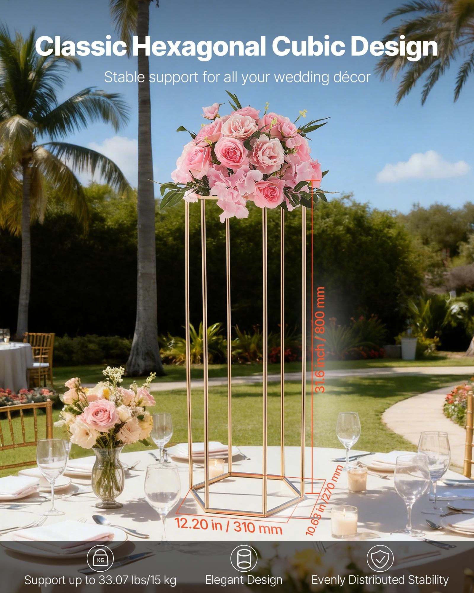 Wedding Flower Stand, 10PCS 80cm Column Flower Stand, Floral Stands with Acrylic Laminate, Hexagonal Cubic V952-HLHJLFT10J80XDSZ1001V0