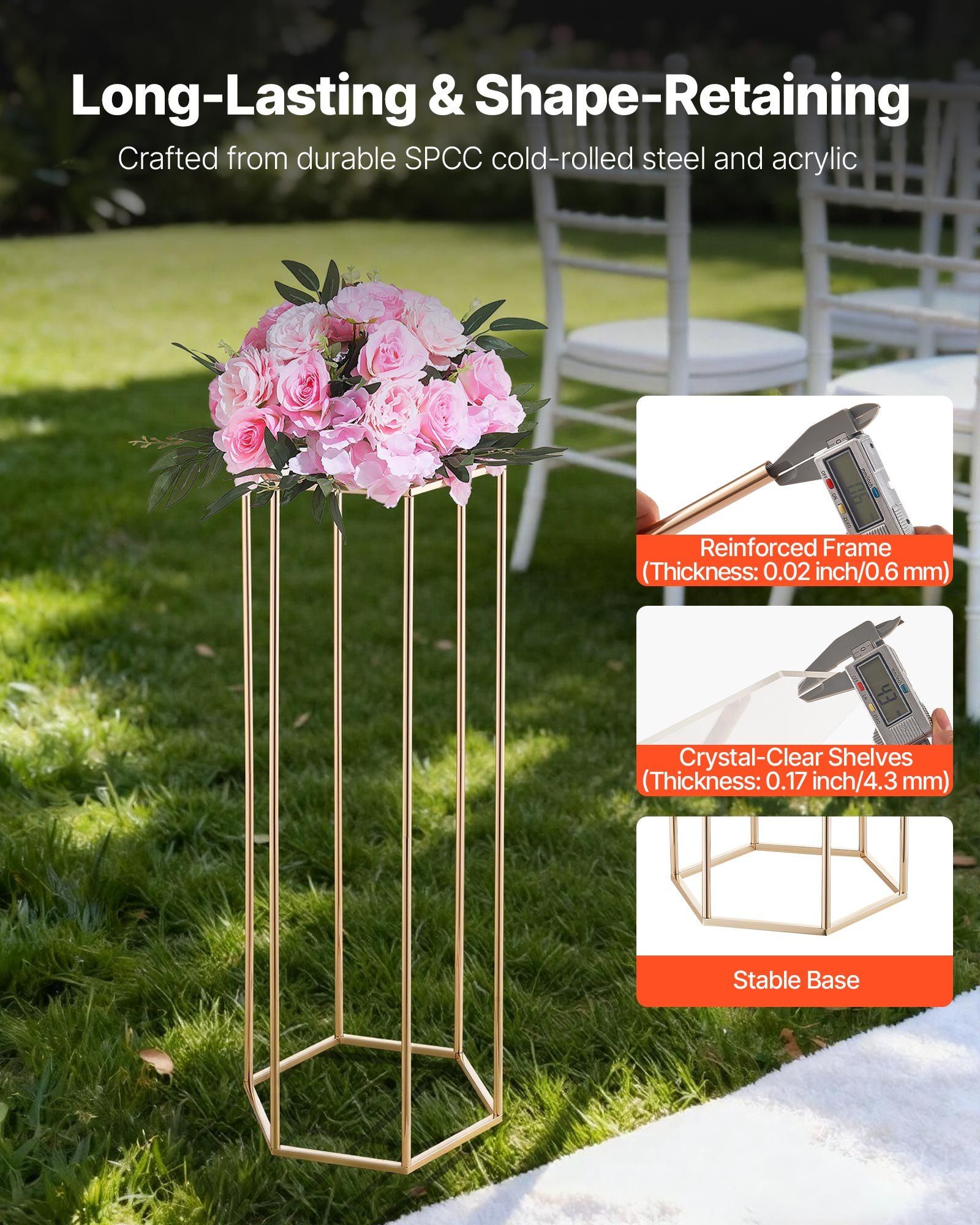 Wedding Flower Stand, 10PCS 80cm Column Flower Stand, Floral Stands with Acrylic Laminate, Hexagonal Cubic V952-HLHJLFT10J80XDSZ1001V0