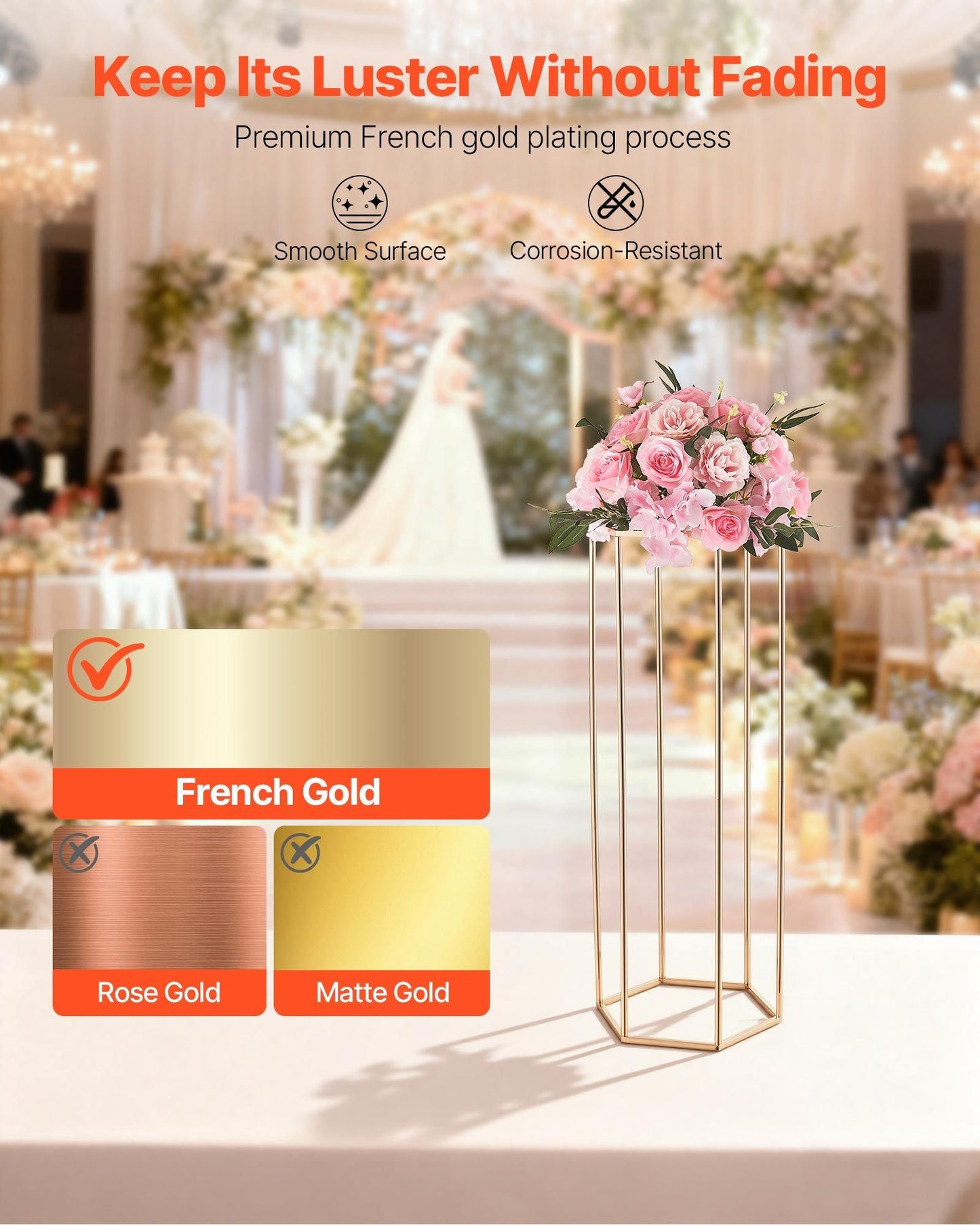 Wedding Flower Stand, 10PCS 80cm Column Flower Stand, Floral Stands with Acrylic Laminate, Hexagonal Cubic V952-HLHJLFT10J80XDSZ1001V0