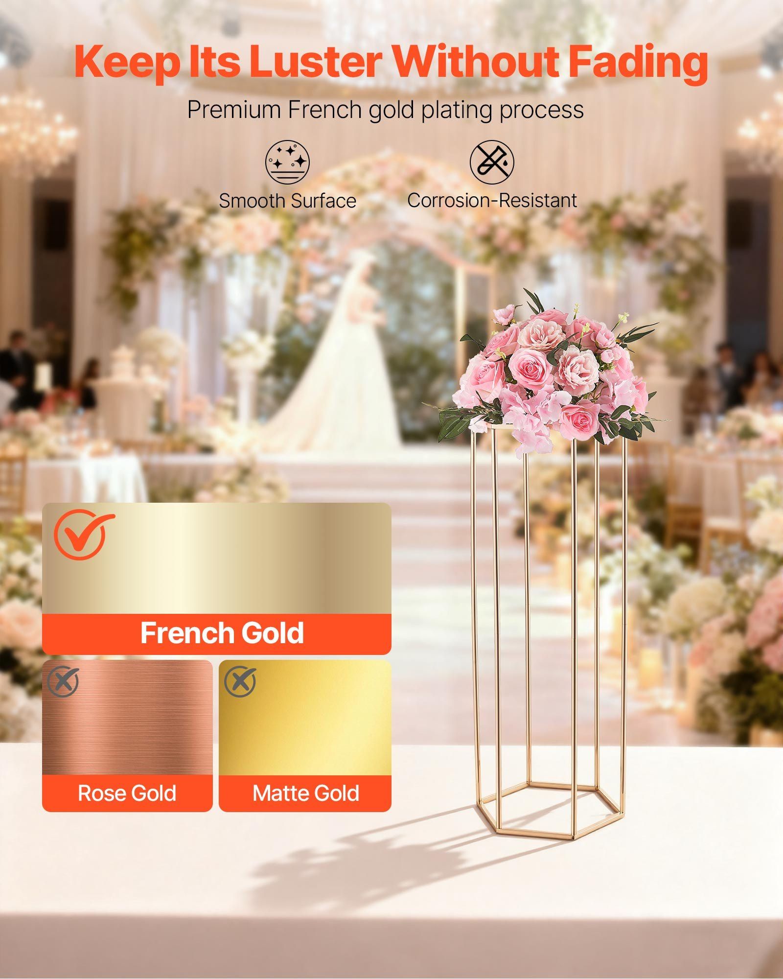 Wedding Flower Stand, 10PCS 80cm Column Flower Stand, Floral Stands with Acrylic Laminate, Hexagonal Cubic V952-HLHJLFT10J80XDSZ1001V0