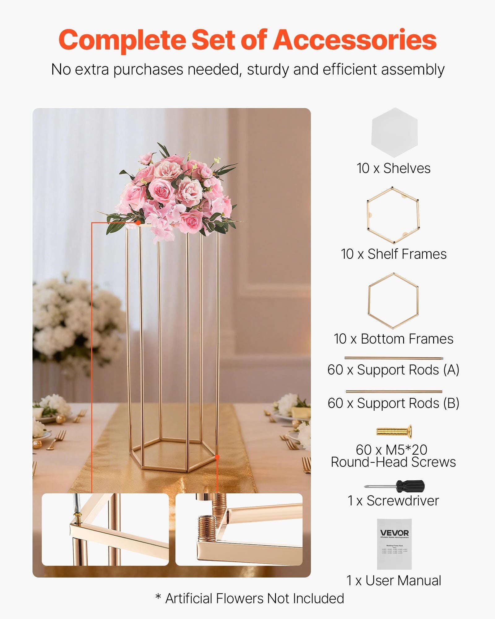 Wedding Flower Stand, 10PCS 80cm Column Flower Stand, Floral Stands with Acrylic Laminate, Hexagonal Cubic V952-HLHJLFT10J80XDSZ1001V0