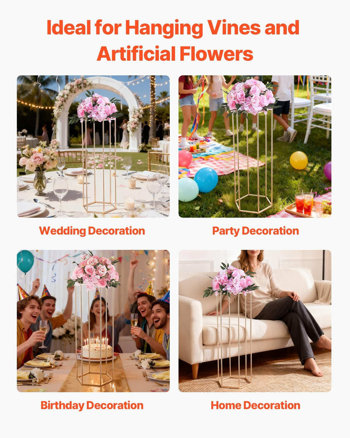 Wedding Flower Stand, 10PCS 80cm Column Flower Stand, Floral Stands with Acrylic Laminate, Hexagonal Cubic V952-HLHJLFT10J80XDSZ1001V0