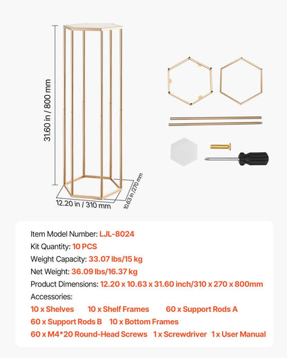 Wedding Flower Stand, 10PCS 80cm Column Flower Stand, Floral Stands with Acrylic Laminate, Hexagonal Cubic V952-HLHJLFT10J80XDSZ1001V0