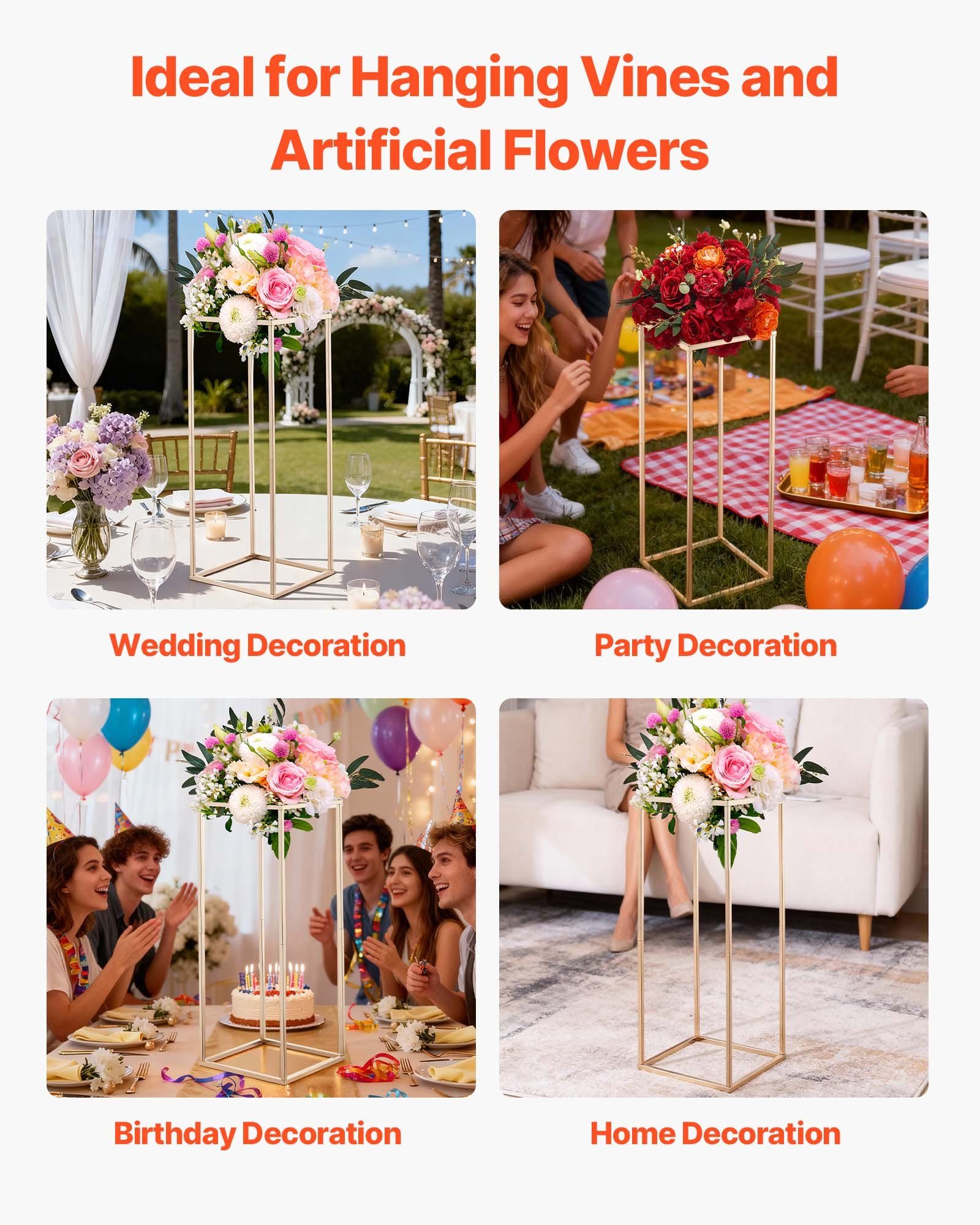 Wedding Flower Stand, 10PCS 80cm Column Flower Stand, Floral Stands with Hidden Screw, Rectangular Cubic V952-HLHJLFT10J80Y446M001V0