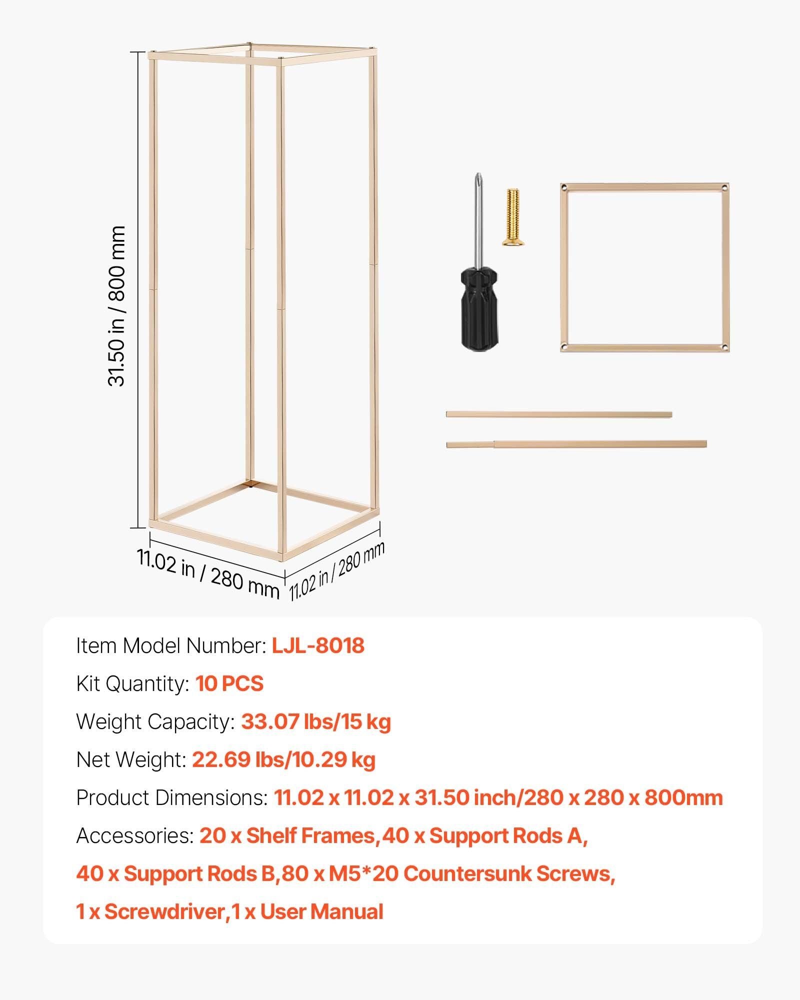 Wedding Flower Stand, 10PCS 80cm Column Flower Stand, Floral Stands with Hidden Screw, Rectangular Cubic V952-HLHJLFT10J80Y446M001V0