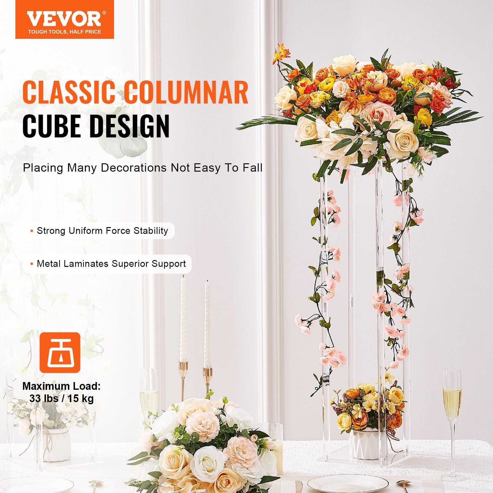 10PCS 23.6inch/60cm High Wedding Flower Stand, With Acrylic Laminate,Acrylic Vase Column Geometric V952-HLHJLFTJXKTLPNM7WV0
