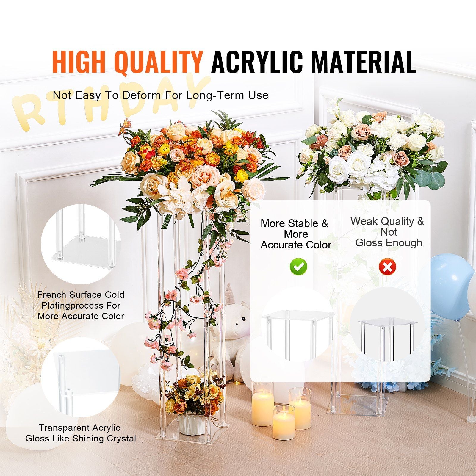 10PCS 23.6inch/60cm High Wedding Flower Stand, With Acrylic Laminate,Acrylic Vase Column Geometric V952-HLHJLFTJXKTLPNM7WV0