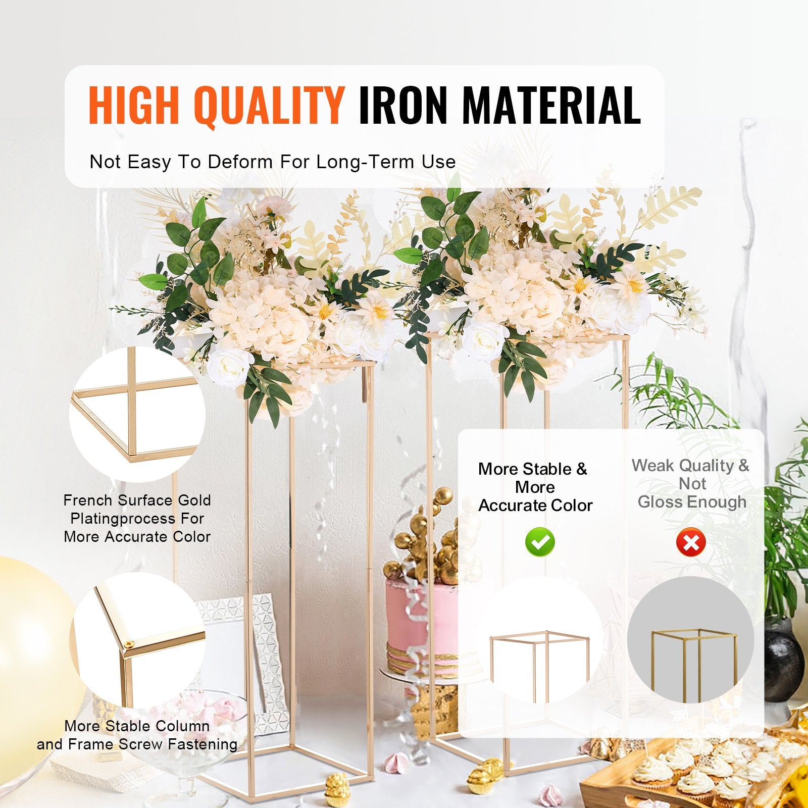 2PCS 31.5inch/80cm High Wedding Flower Stand, Metal Vase Column Geometric Centerpiece Stands, Gold V952-HLHJLFTJXKWCGALT3V0
