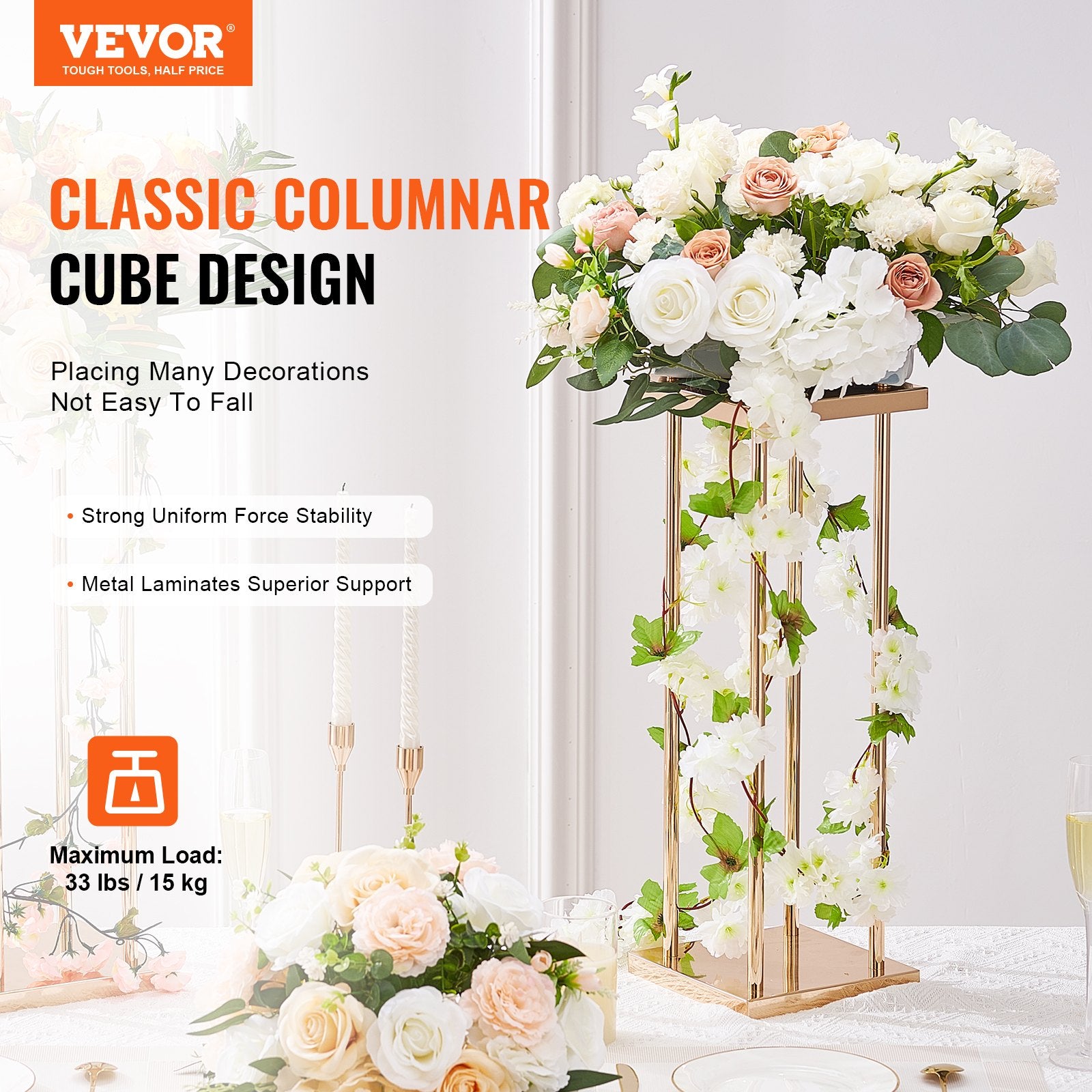 4PCS Gold Metal Column Wedding Flower Stand, 23.6inch /60cm High With Metal Laminate, Vase Geometric V952-HLHJLFTZTCBJORF4QV0