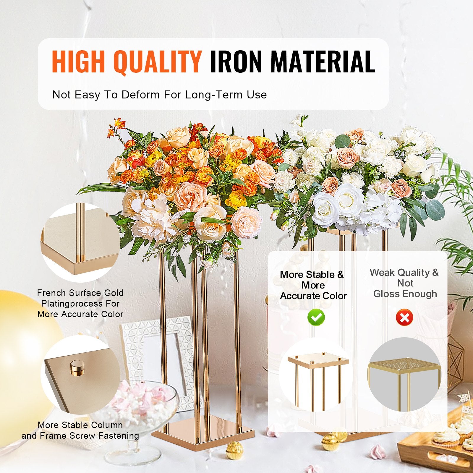 4PCS Gold Metal Column Wedding Flower Stand, 23.6inch /60cm High With Metal Laminate, Vase Geometric V952-HLHJLFTZTCBJORF4QV0