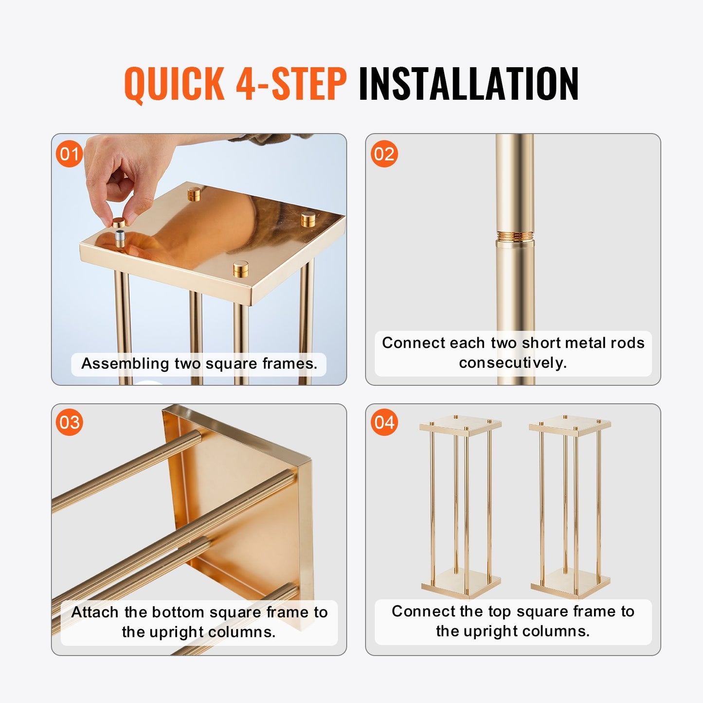 4PCS Gold Metal Column Wedding Flower Stand, 23.6inch /60cm High With Metal Laminate, Vase Geometric V952-HLHJLFTZTCBJORF4QV0