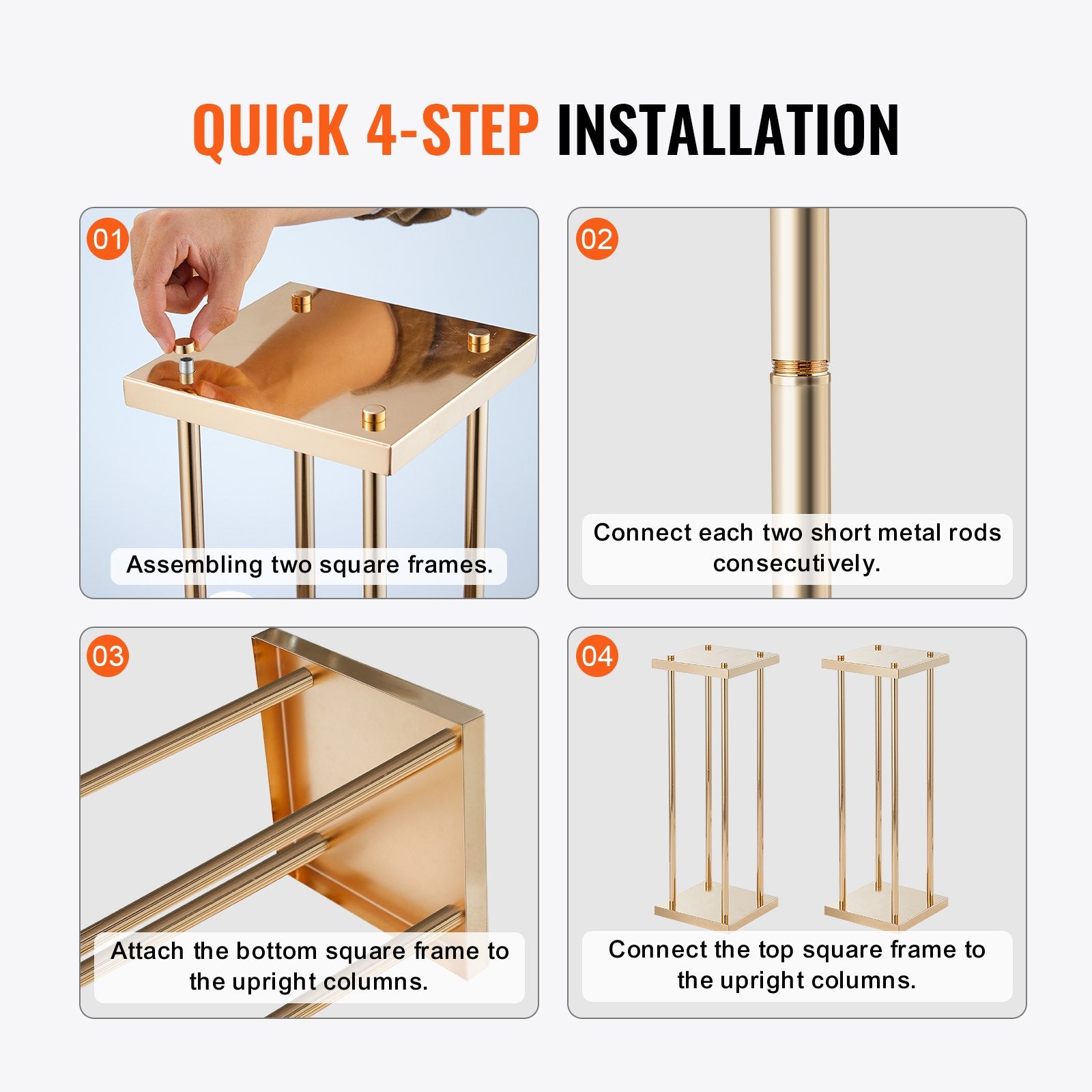 4PCS Gold Metal Column Wedding Flower Stand, 23.6inch /60cm High With Metal Laminate, Vase Geometric V952-HLHJLFTZTCBJORF4QV0