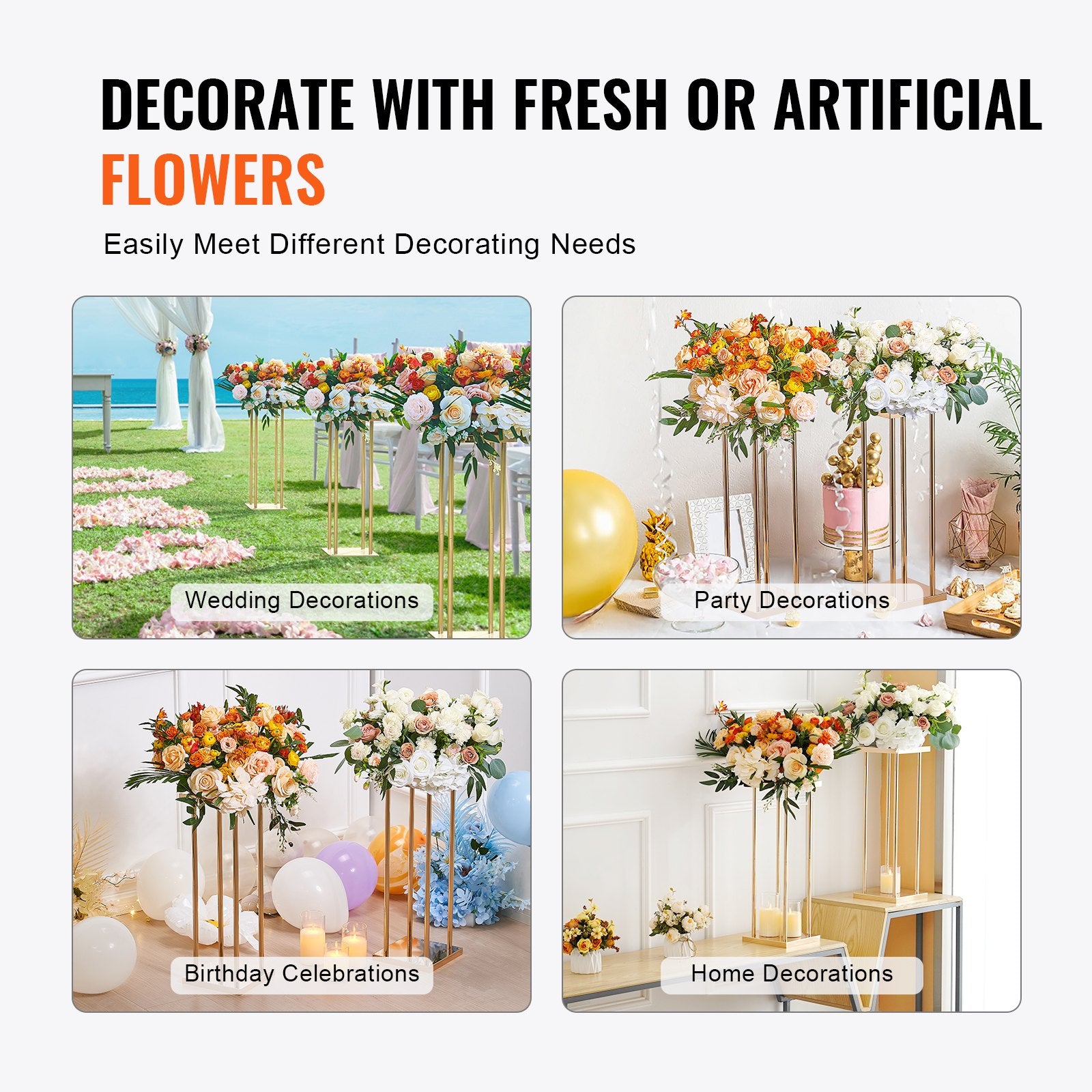 4PCS Gold Metal Column Wedding Flower Stand, 23.6inch /60cm High With Metal Laminate, Vase Geometric V952-HLHJLFTZTCBJORF4QV0