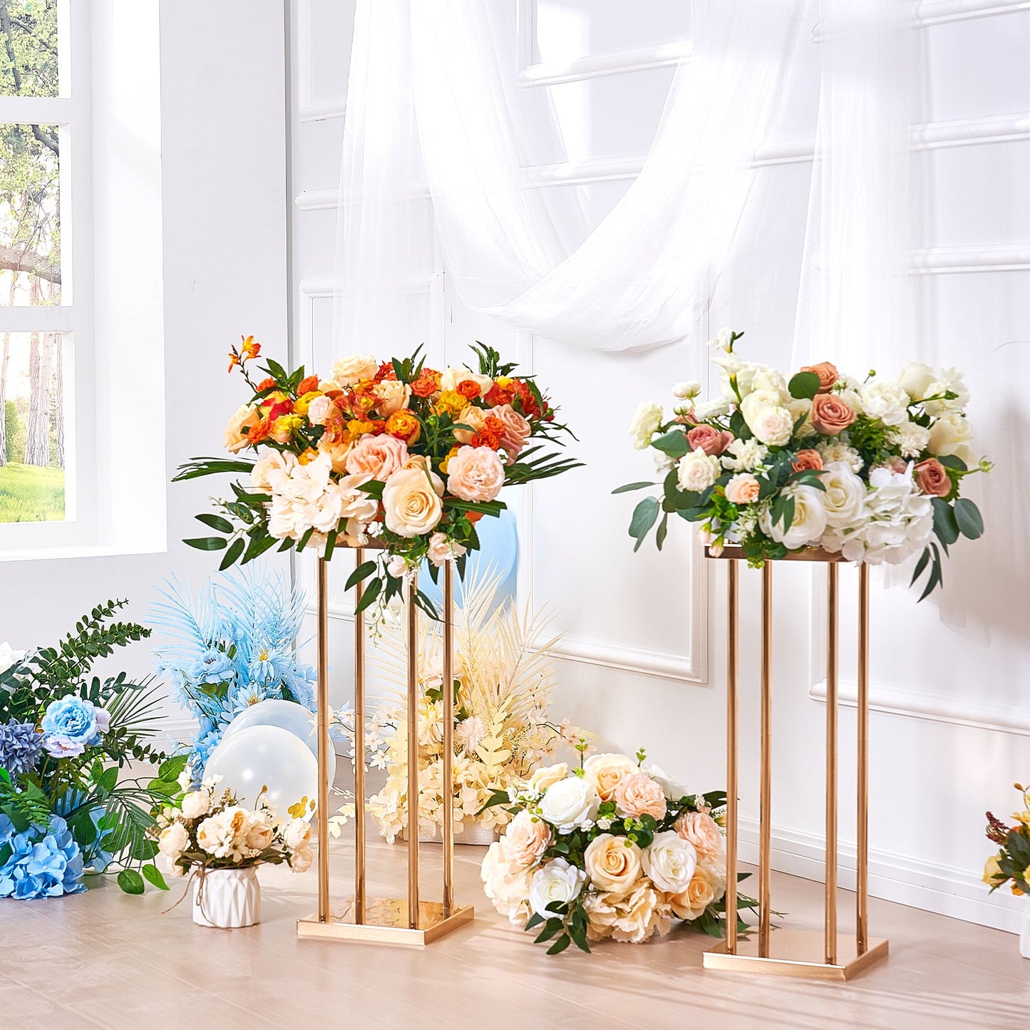 4PCS Gold Metal Column Wedding Flower Stand, 23.6inch /60cm High With Metal Laminate, Vase Geometric V952-HLHJLFTZTCBJORF4QV0