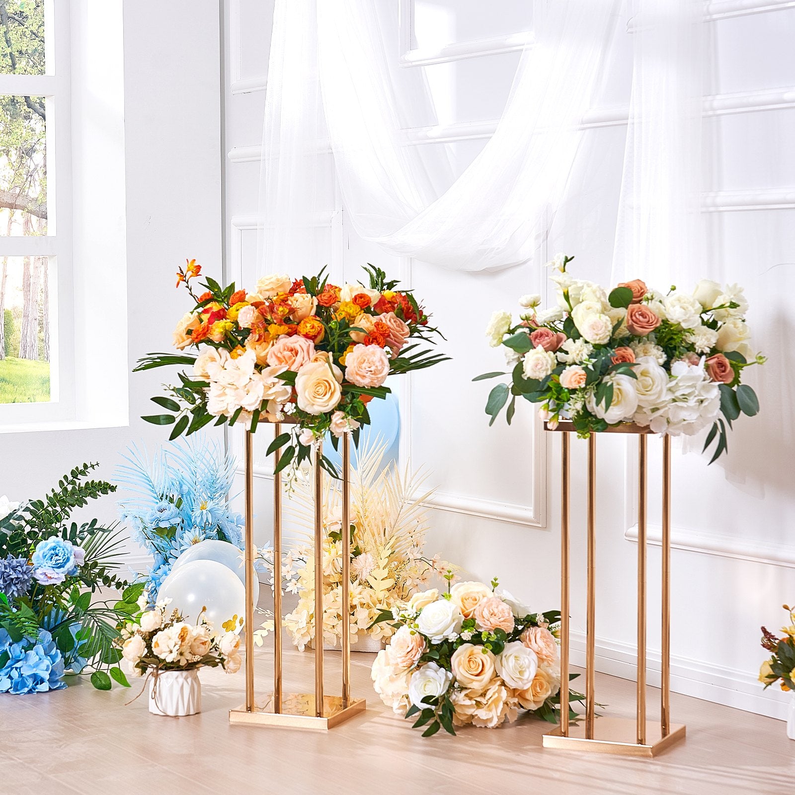 4PCS Gold Metal Column Wedding Flower Stand, 23.6inch /60cm High With Metal Laminate, Vase Geometric V952-HLHJLFTZTCBJORF4QV0