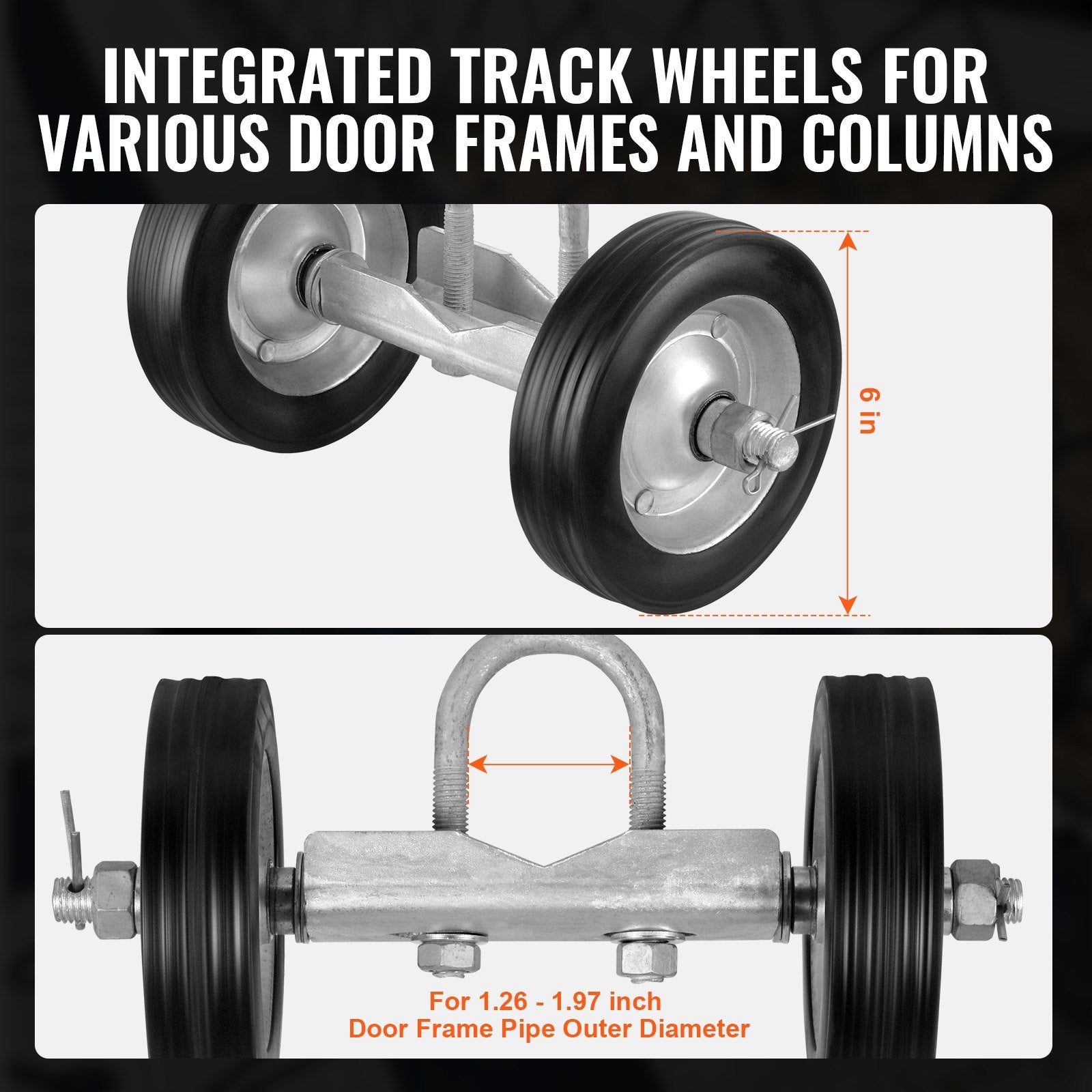 Sliding Gate Kit 6" Heavy Duty Rolling Hardware for Door 600 lbs Load V952-HLHMJLJ6INCHGYJBVV0