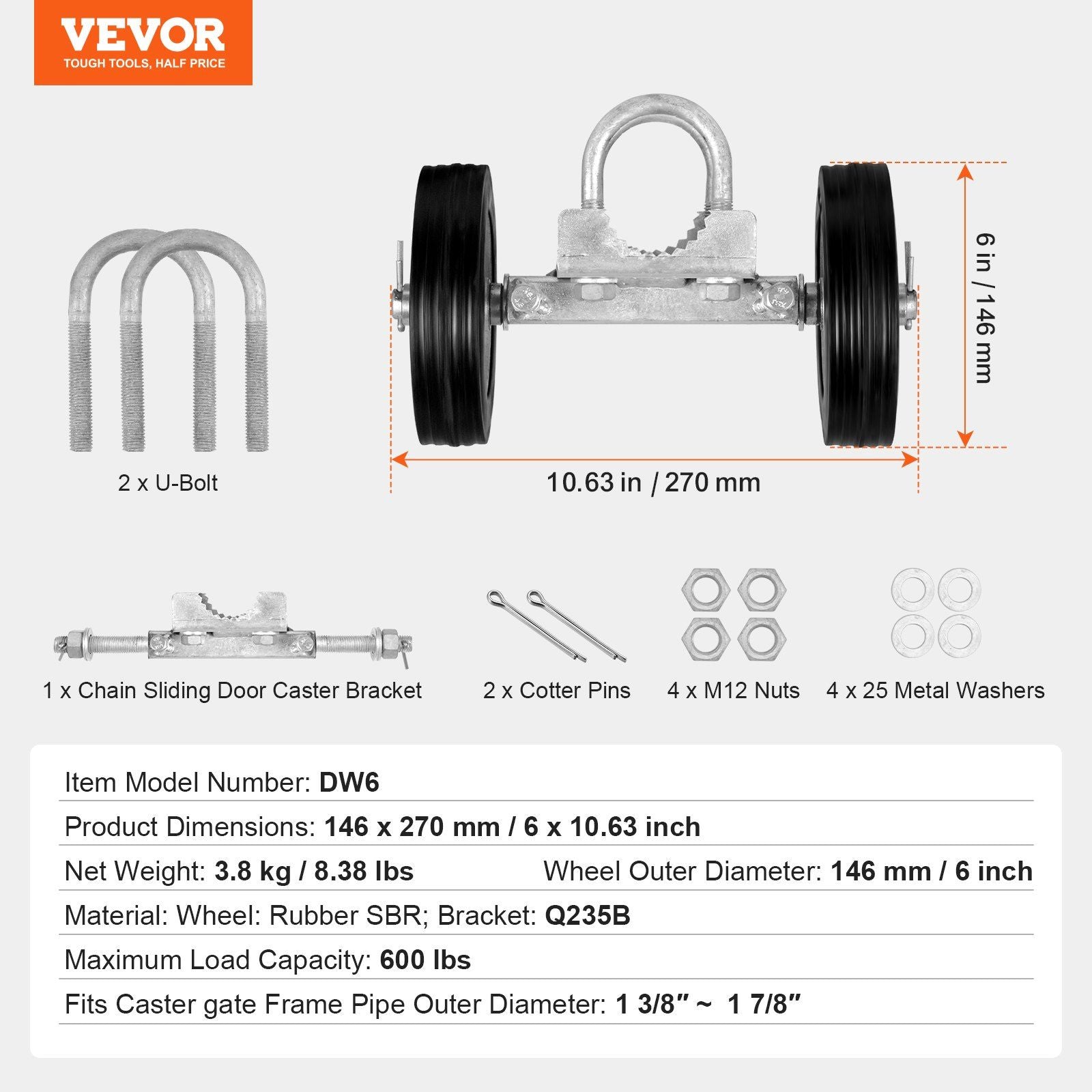 Sliding Gate Kit, 6" Rolling Gate Hardware Kit, Universal Adjustable Sliding Gate Rollers Track Wheels, Heavy V952-HLHMJLJ6INCHO9AC8V0