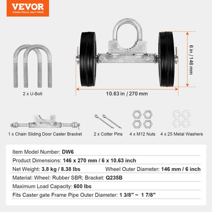 Sliding Gate Kit, 6" Rolling Gate Hardware Kit, Universal Adjustable Sliding Gate Rollers Track Wheels, Heavy V952-HLHMJLJ6INCHO9AC8V0