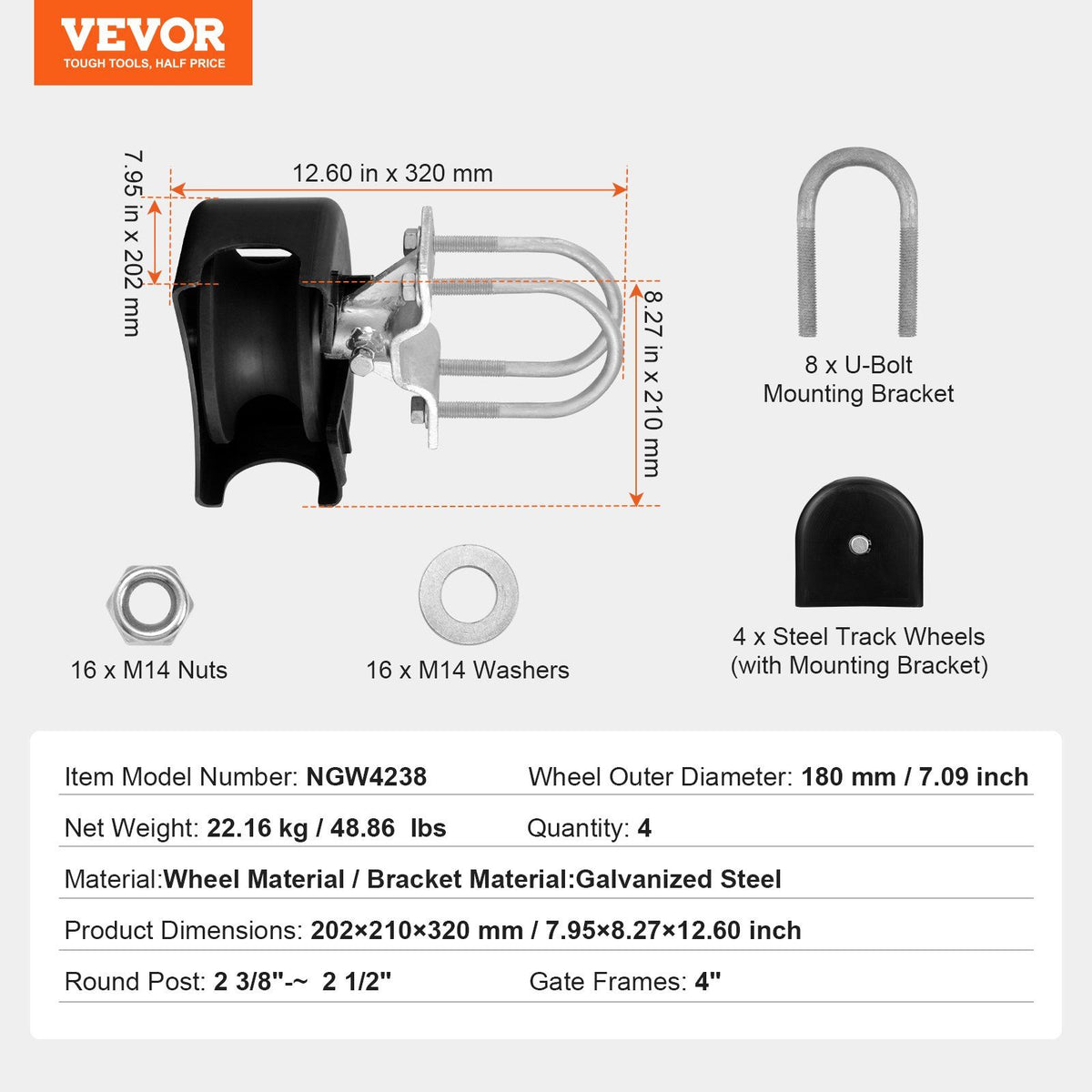 Sliding Gate Kit, Rolling Gate Hardware Kit w/ U-Shaped Wheel Groove for Cantilever Sliding Gates and Rolling V952-HLHMPJGGLDLX7K6SCV0
